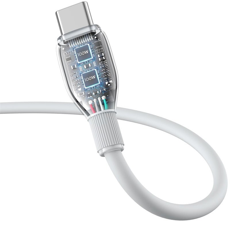 Baseus 100W Fast Charging USB C to USB C Cable 1.2M (3.9ft) - PD Compatible, White Pudding Series - Perfect for MacBook, iPhone 15, iPad Pro & Galaxy Charging