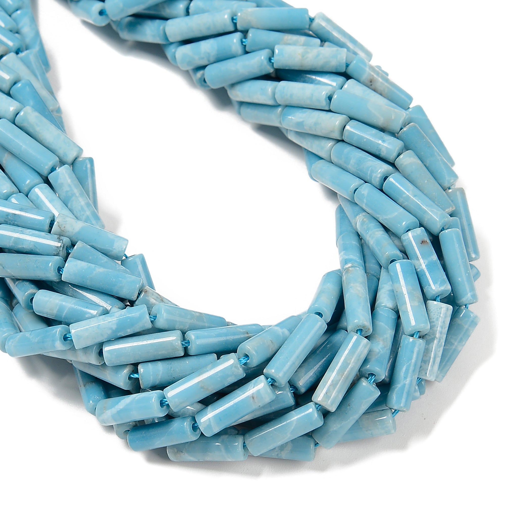 Natural Larimar Quartz Smooth Cylinder Tube Beads 4x13mm 15.5