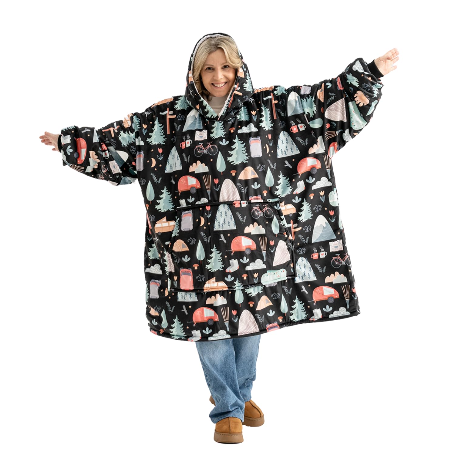 CozyCamp Hooded Wearable Blanket with Pocket - Soft Fleece Wearable Throw for Adults - Perfect for Camping, Fireplace Snuggling & Outdoor Lounging - Warm Comfortable Blanket Hoodie for Winter Nights, Movie Nights & Cabin Getaways