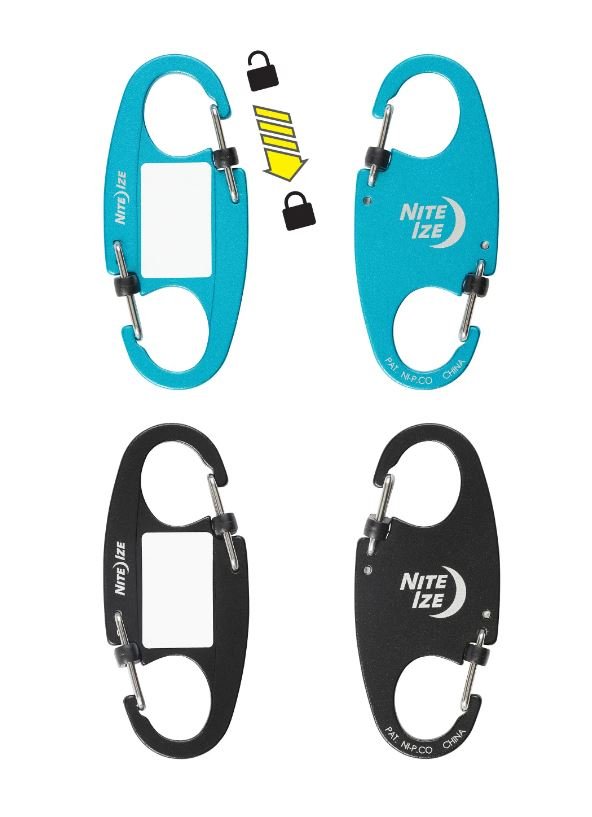 Nite Ize Identikey Slidelock Dual Carabiner Keychain Holder - 2 Pack for Keys, ID Badges & Everyday Carry (EDC) - Perfect for Hiking, Camping, Work & Travel Accessories