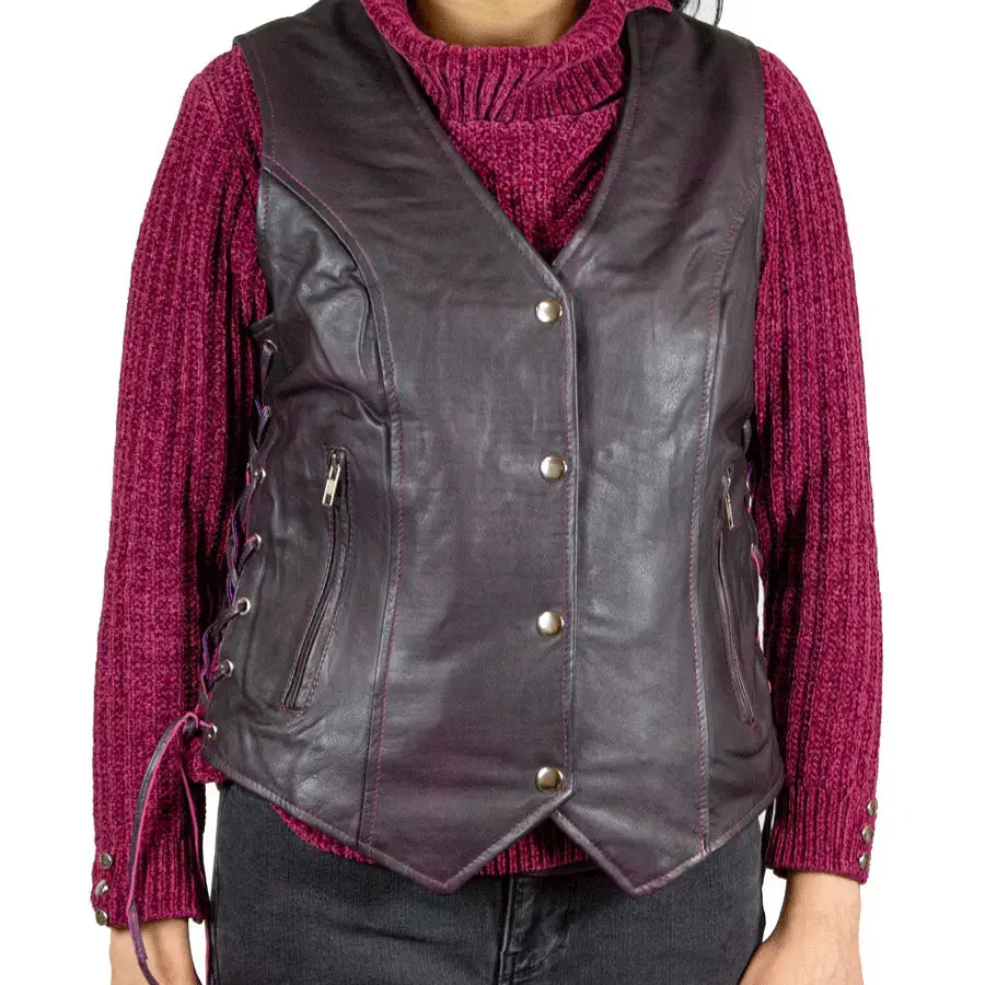 Open Road Women's Lace Side Leather Vest - Stylish Faux Leather Jacket for Casual Outfits & Night Out | Perfect for Parties, Date Nights & Fall Layering