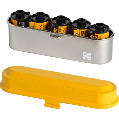 Kodak Steel 135mm Film Case - Yellow Lid & Silver Body | Waterproof & Durable Film Storage for Photographers | Perfect for Travel, Outdoor & Studio Use