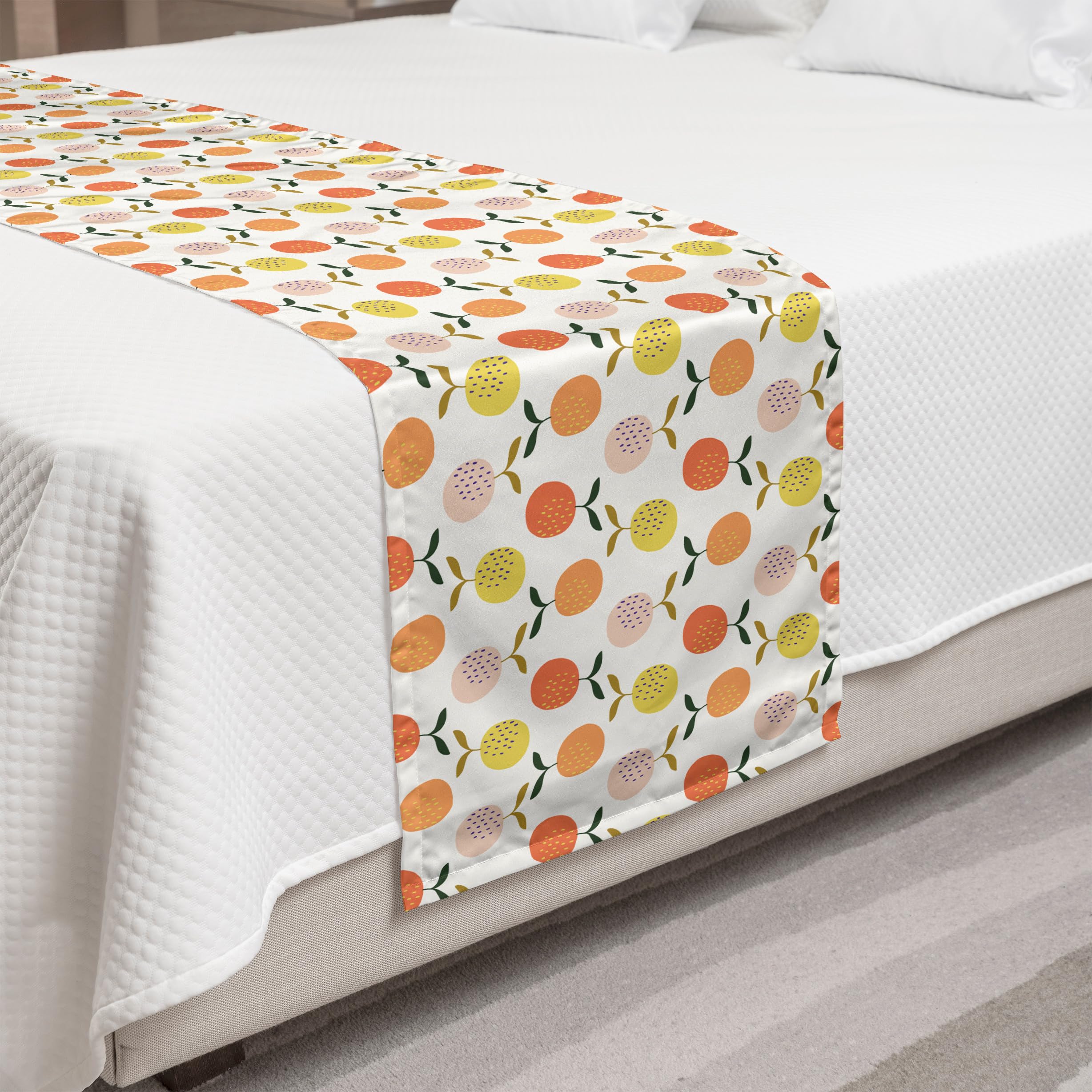 Ambesonne Fruit Bed Runner - Colorful Hand Drawn Orange Pattern Decorative Bed Scarf for King Size Beds | Perfect for Hotels, Homes & Guest Rooms | Adds Vibrant Accent to Bedroom Decor