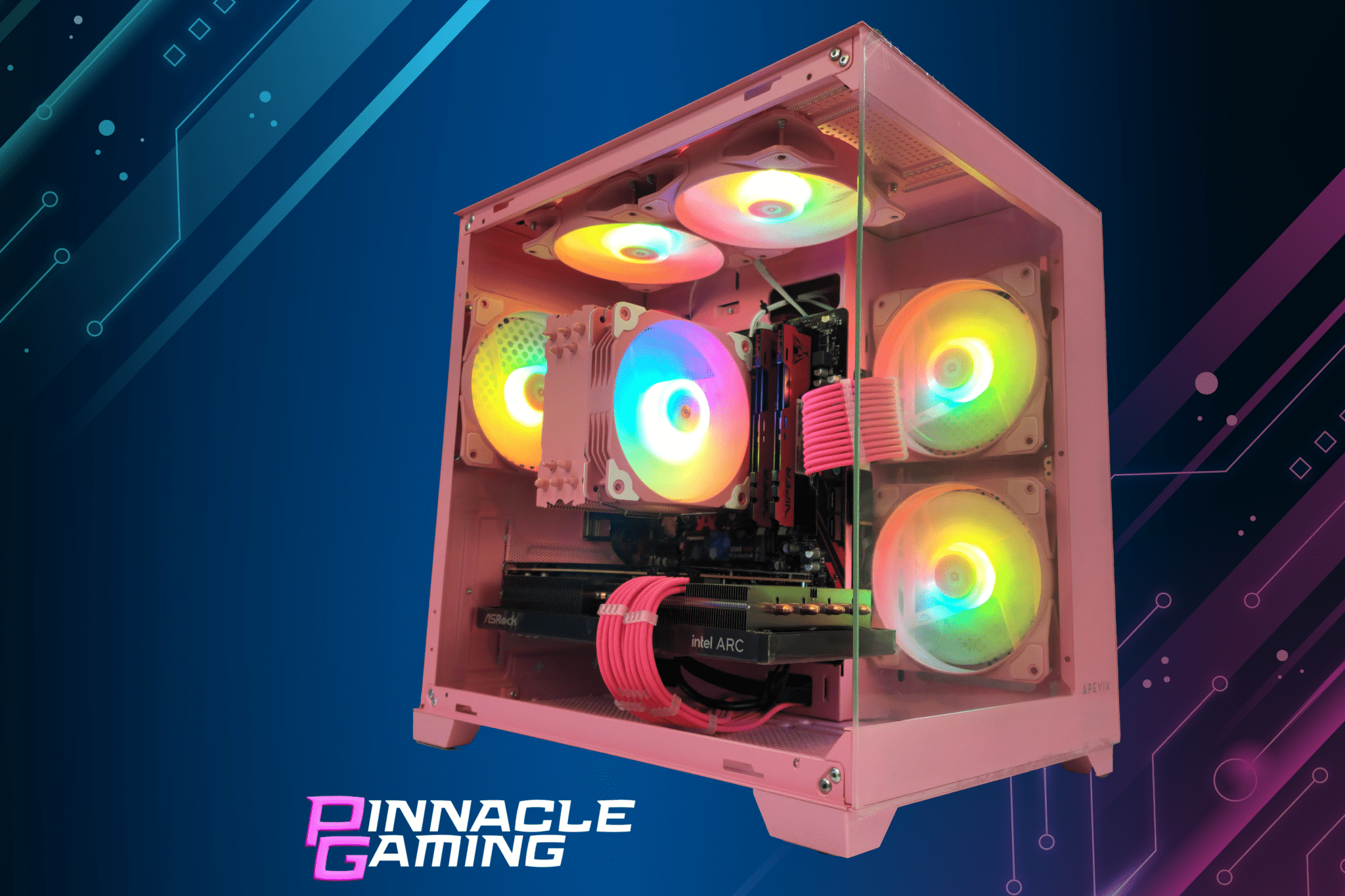 Custom Gaming Desktop PC - Intel i5, RTX 5060, 2TB SSD, 64GB DDR4, Pink Prism - Perfect for Streaming, Esports & Content Creation