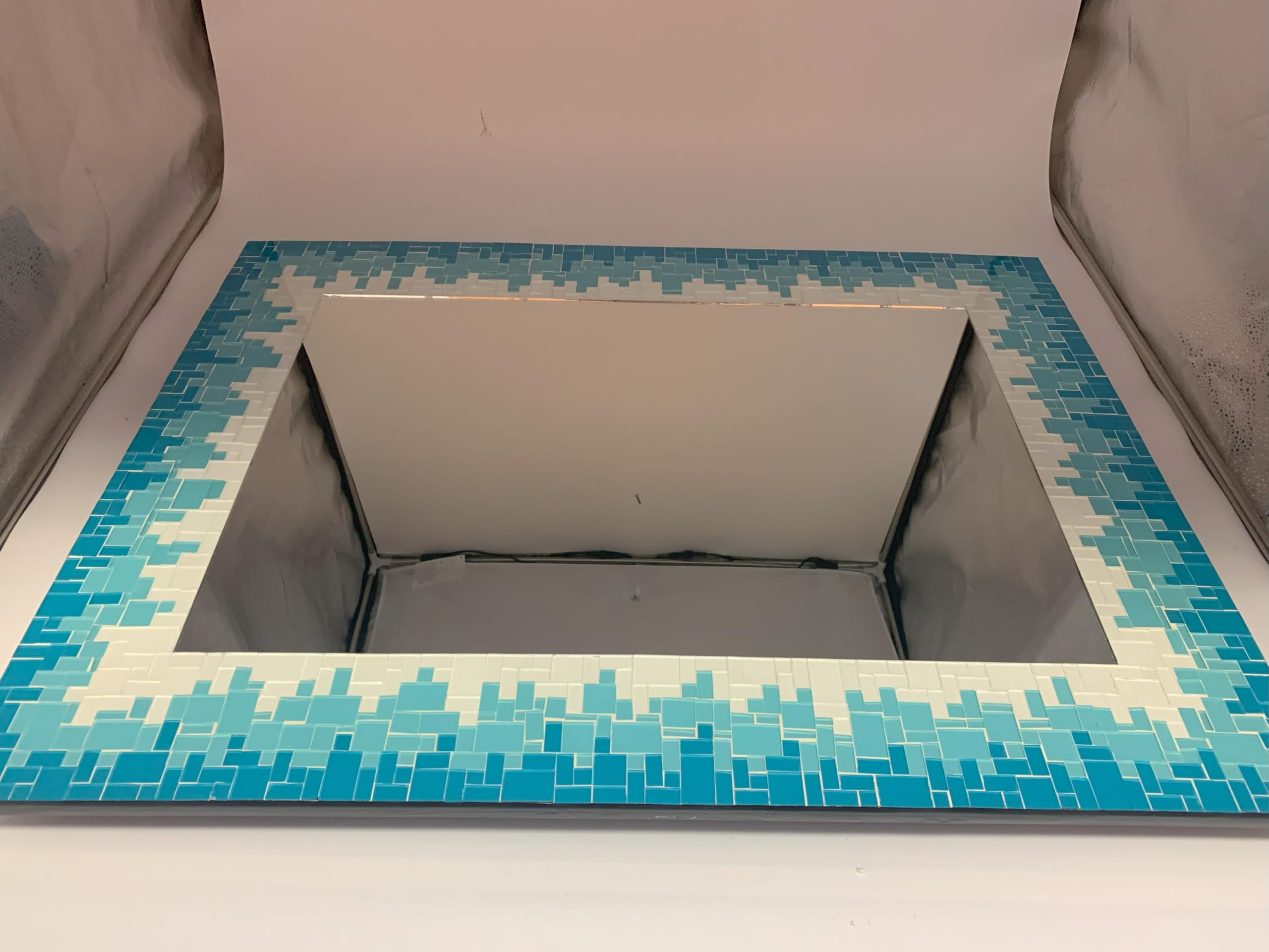 Handcrafted Sea-Blue Turquoise White Mosaic Wall Mirror - 32