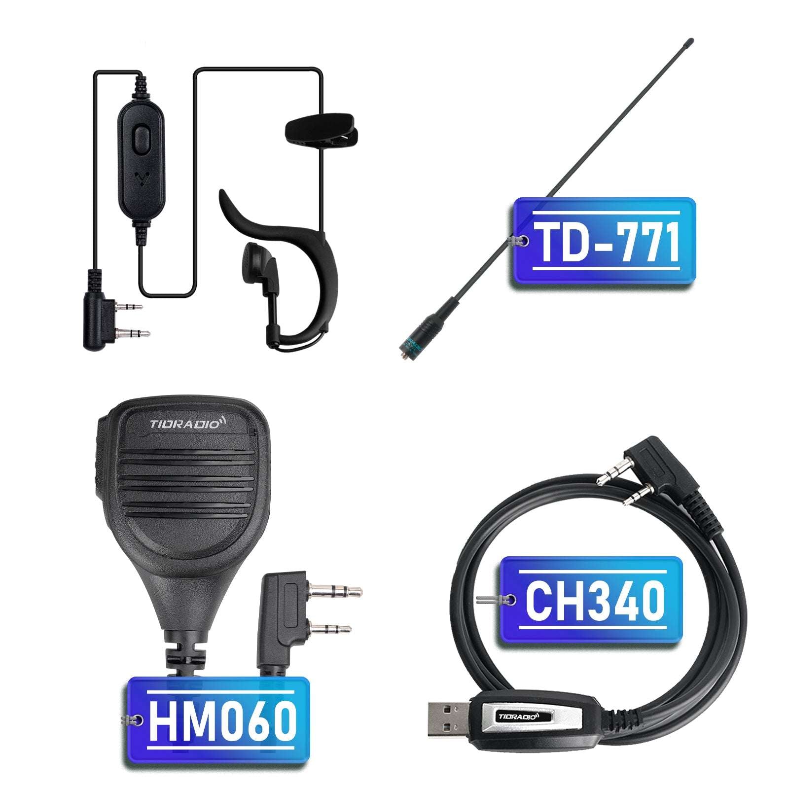 Professional Two-Way Radio Accessory Bundle - Upgraded Microphone, 771 Antenna, Programming Cable & Earpiece for Clear Communication | Perfect for Security, Construction & Outdoor Adventures