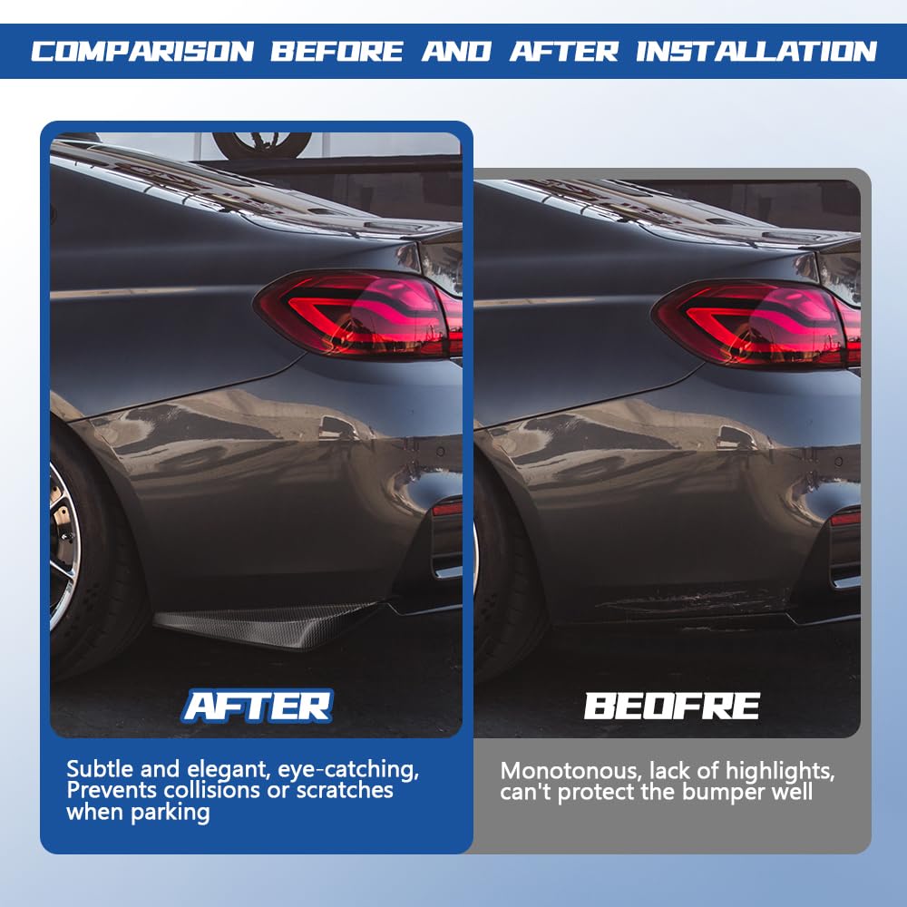 2PCS Universal Car Rear Bumper Guard Diffuser Splitter - Carbon Fiber Anti-Scratch Protection Lip Kit with Bolts for Side Fender Skirt | Perfect for Sedans, SUVs & Trucks to Enhance Style & Prevent Damage