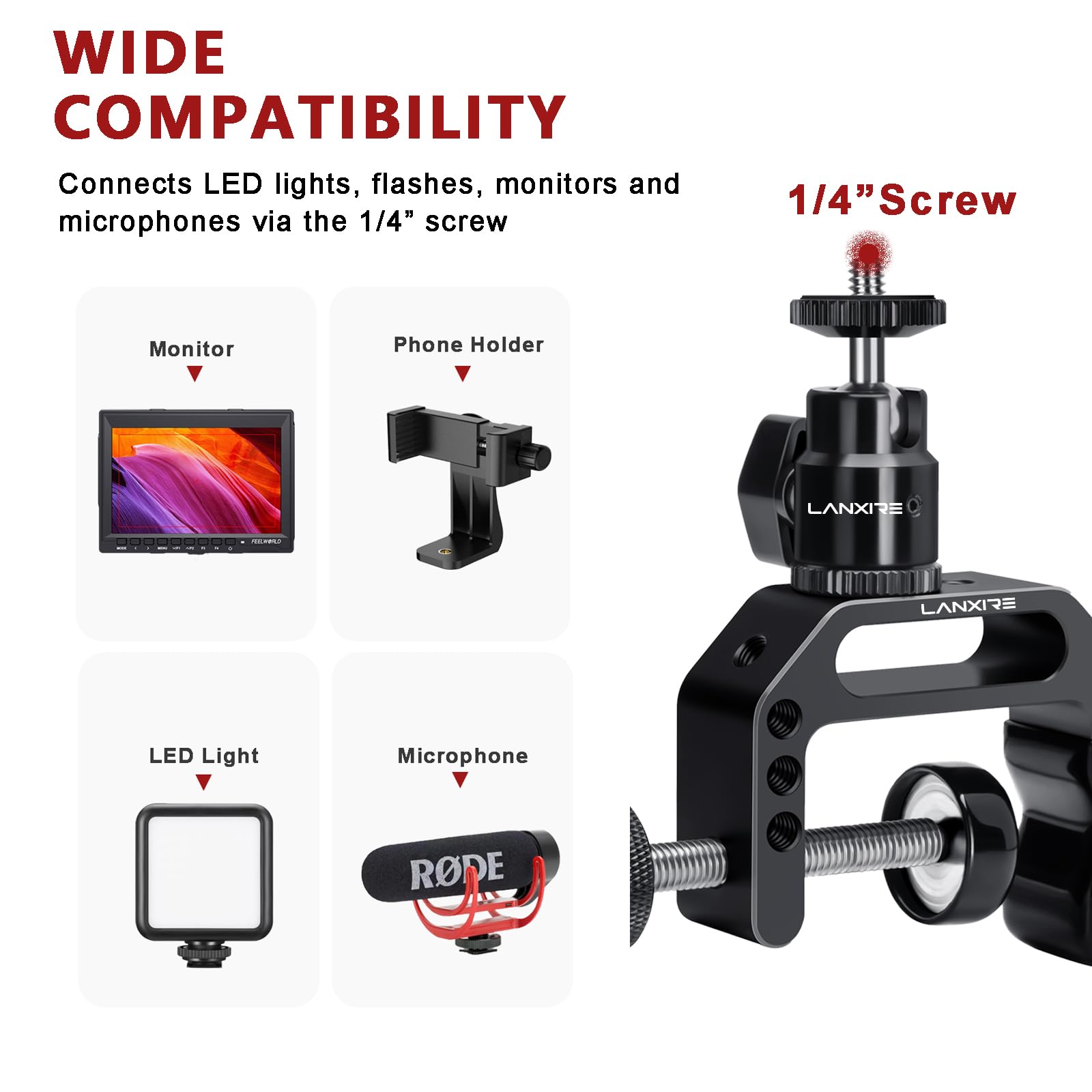 Heavy Duty C Clamp Camera Mount with Mini Ball Head - 1/4