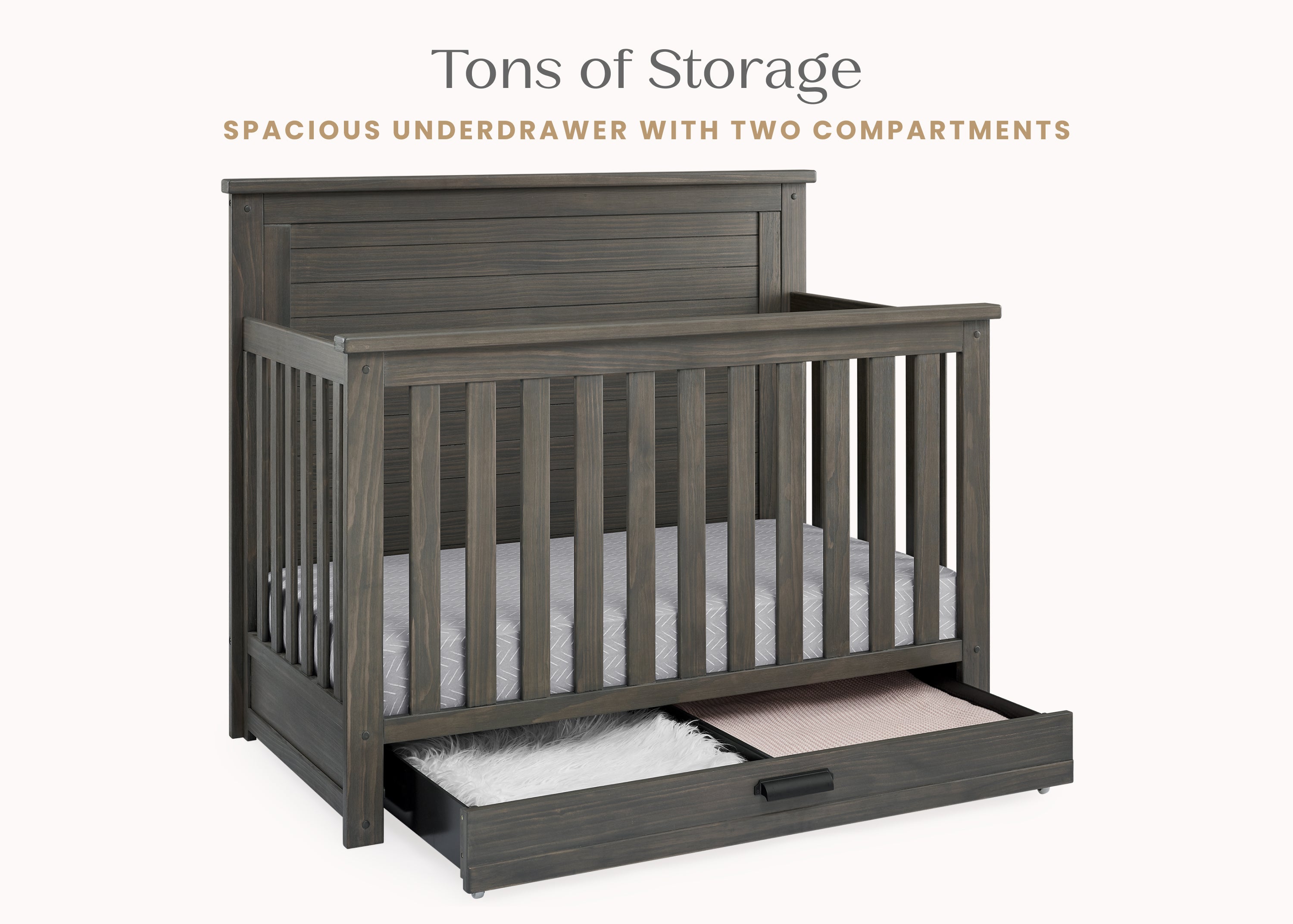 Caden 6-in-1 Convertible Baby Crib with Trundle Drawer - Nursery Bed Transforms to Toddler Bed, Daybed & Full Size Bed - Perfect for Newborns to Teens in Modern Nursery Rooms
