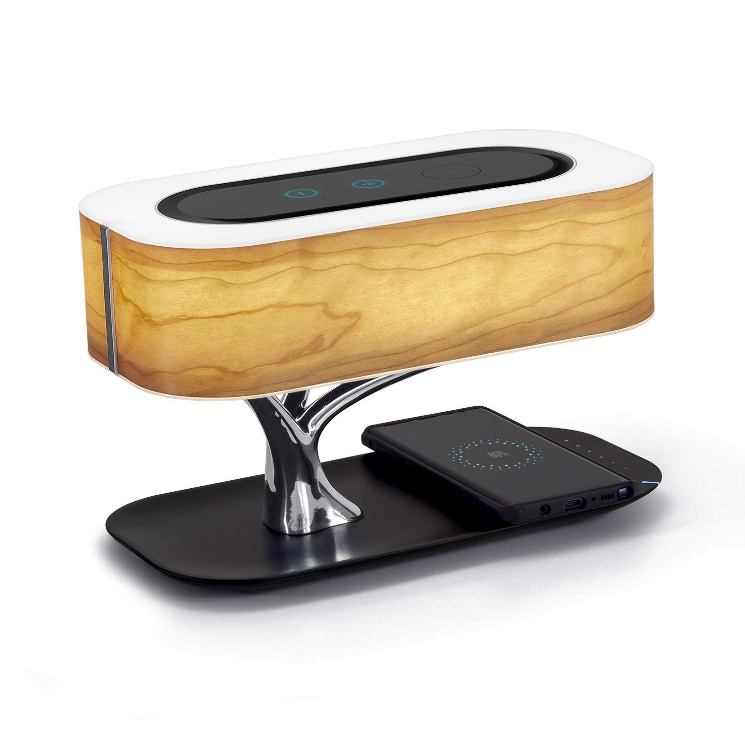 AMPULLA Masdio Bluetooth Speaker Bedside Lamp with Wireless Charger - Adjustable Table Lamp for Bedroom, Desk, Nightstand with Sleep Mode & Stepless Dimming - Perfect for Relaxing, Reading & Charging Devices