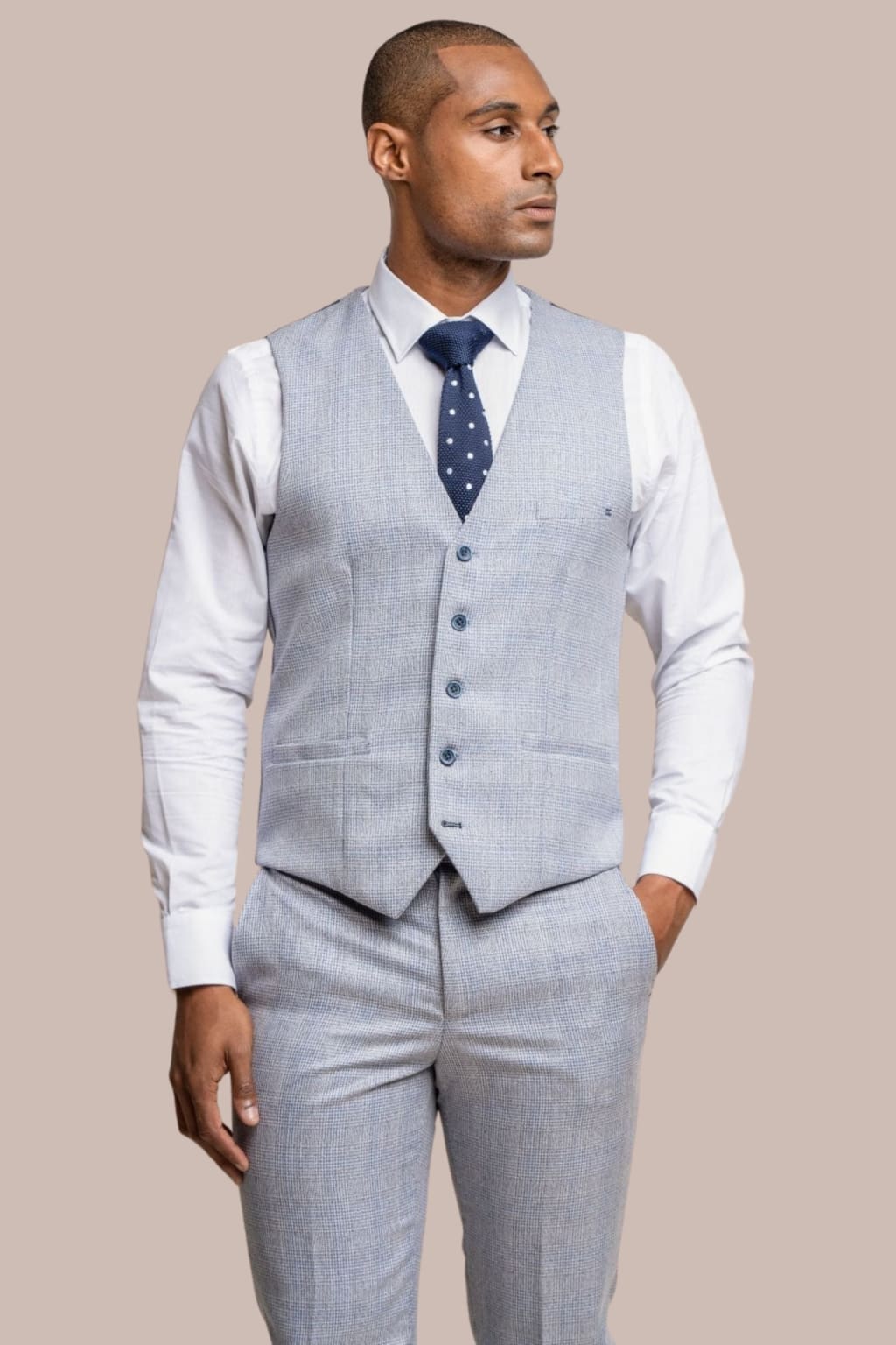 Cavani Caridi Men's Sky Slim Fit Textured Check Waistcoat Vest | Formal & Casual Wear for Weddings, Office & Special Occasions