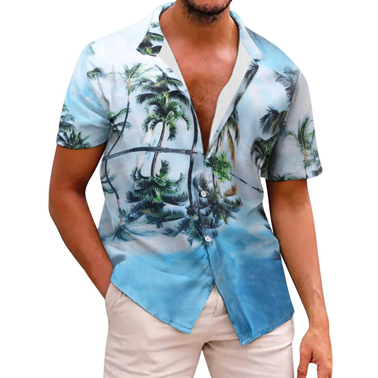 Men's Short Sleeve Hawaiian Shirts - Breathable Workout & Beach T-Shirts with Collar - Casual Summer Wear for Vacation, Gym & Outdoor Activities