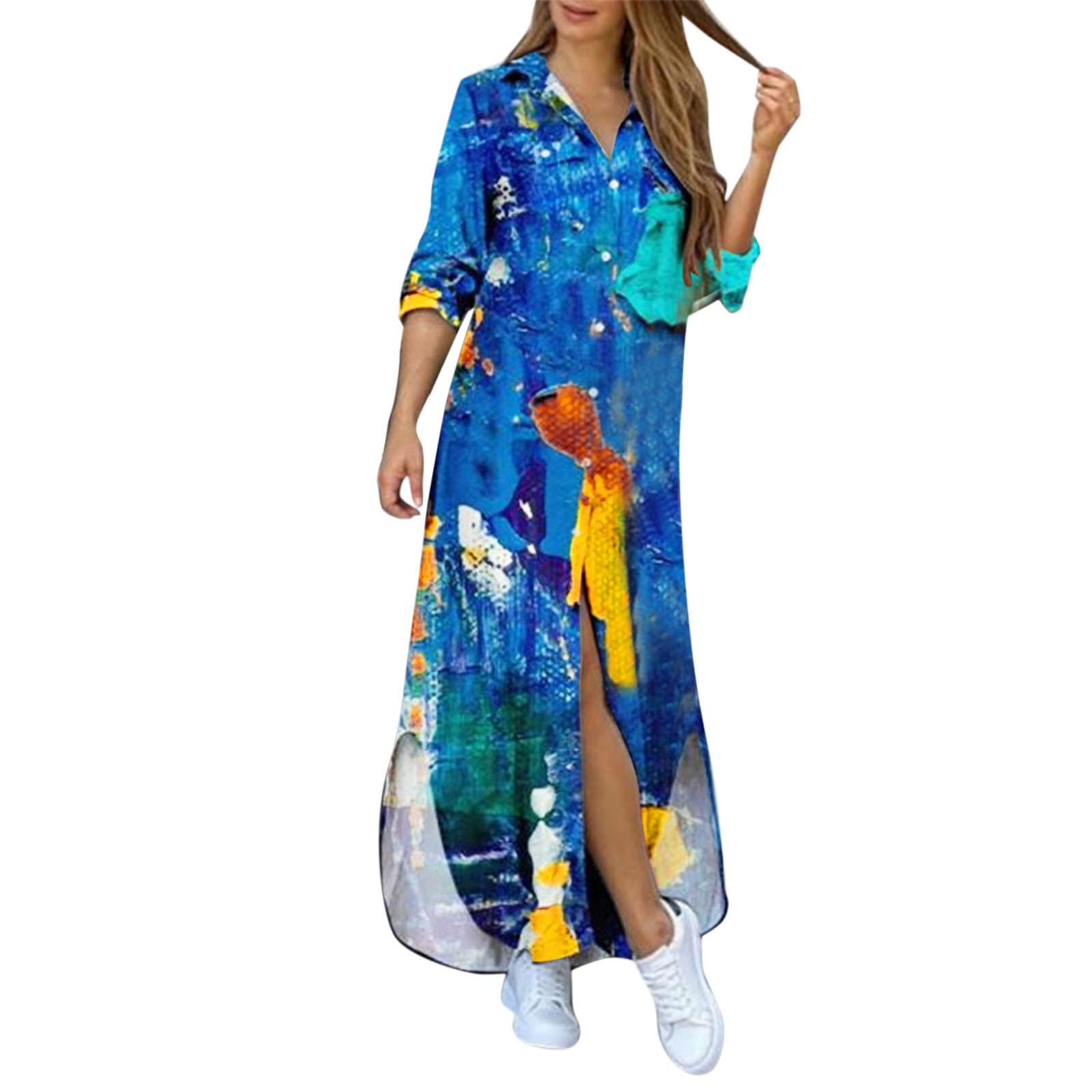 Boho Long Sleeve Swing Dress for Women - Flowy High Waist Party Dress | Casual Fall Dresses for Outdoor Events, Date Nights & Special Occasions