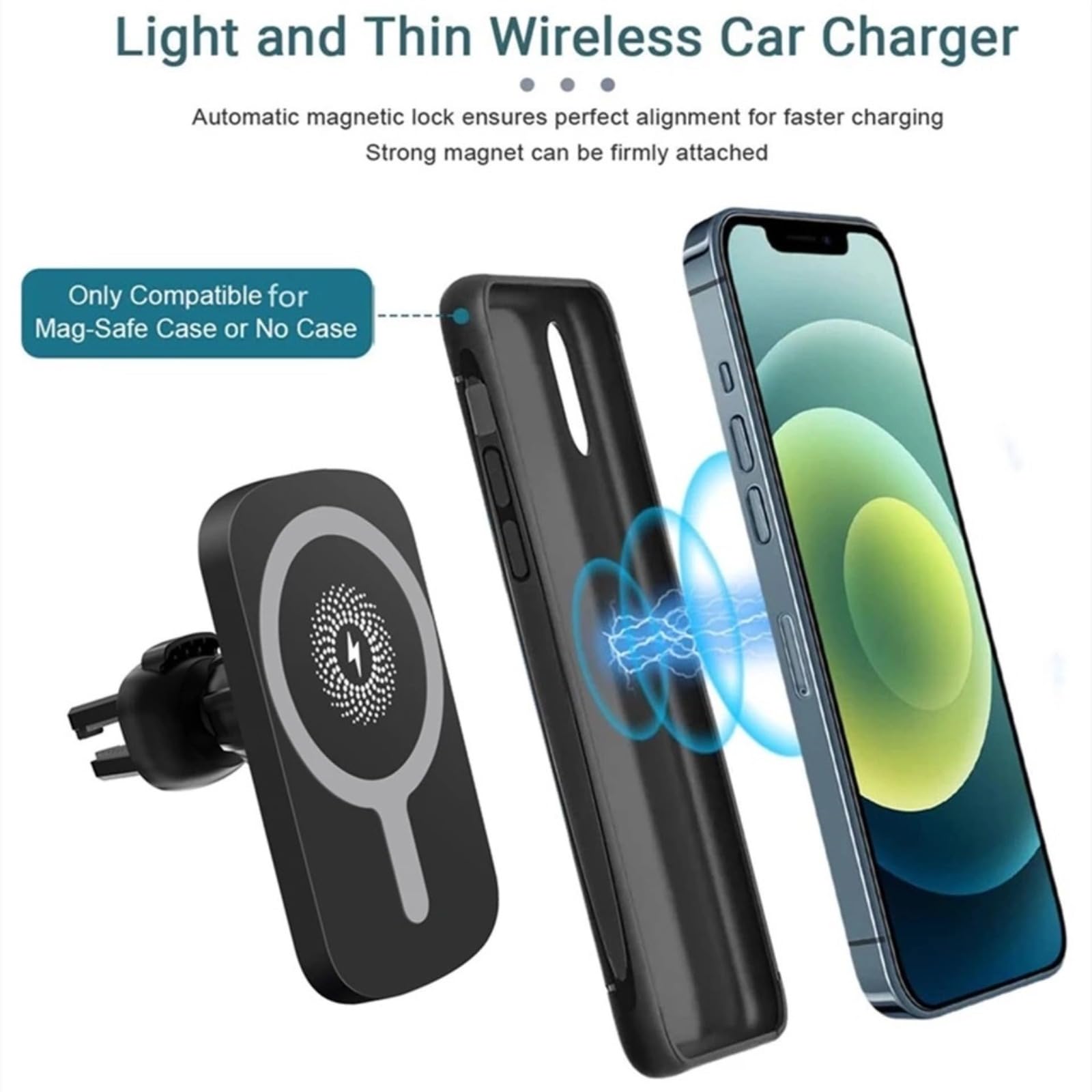 Fast Wireless Magnetic Car Charger 15W Max - Universal Phone Mount for Dashboard, Air Vent & Windshield - Qi-Certified for iPhone & Android - Perfect for Road Trips & Commuting