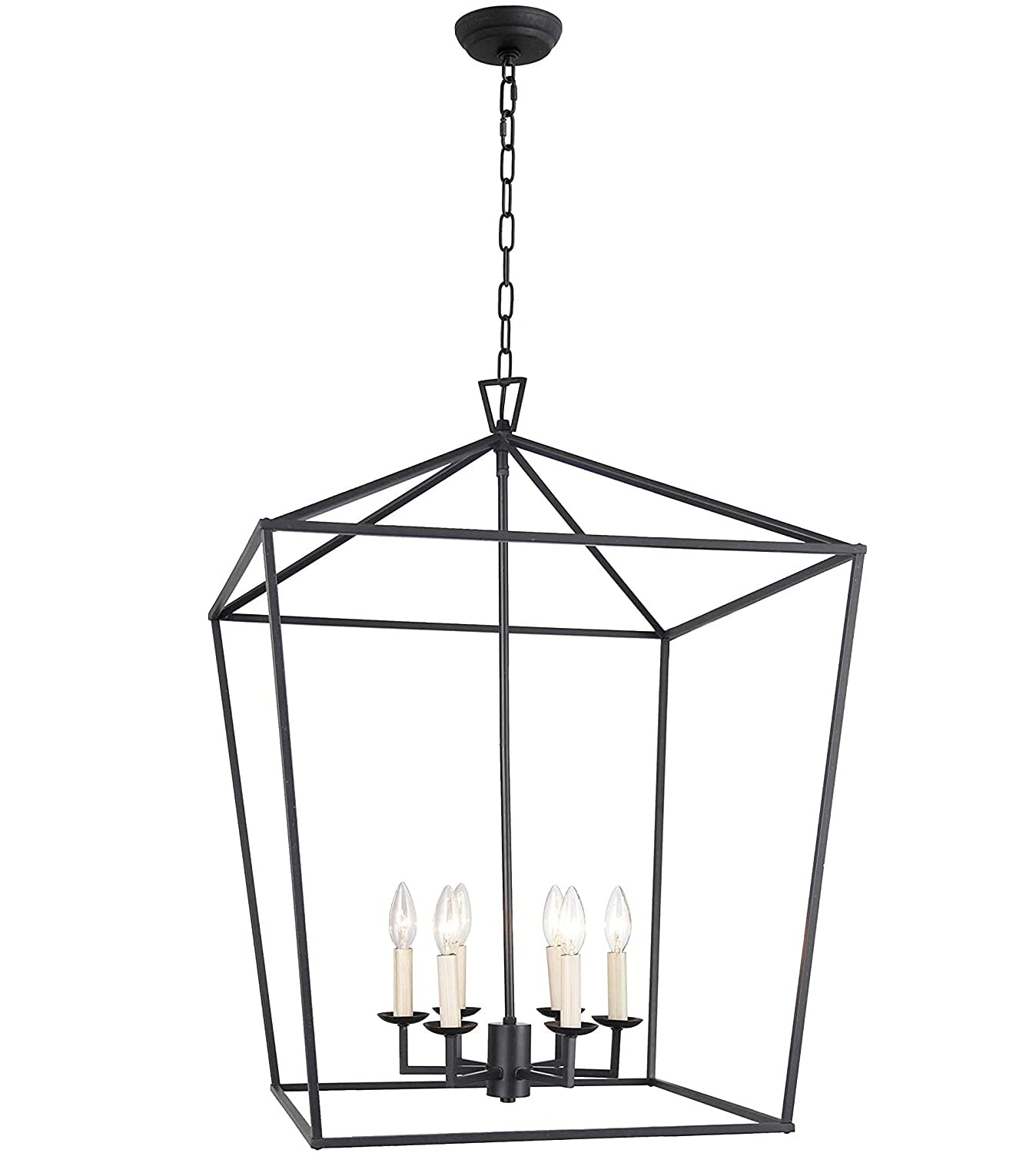 6-Light Steel Cage Large Lantern Chandelier - 24