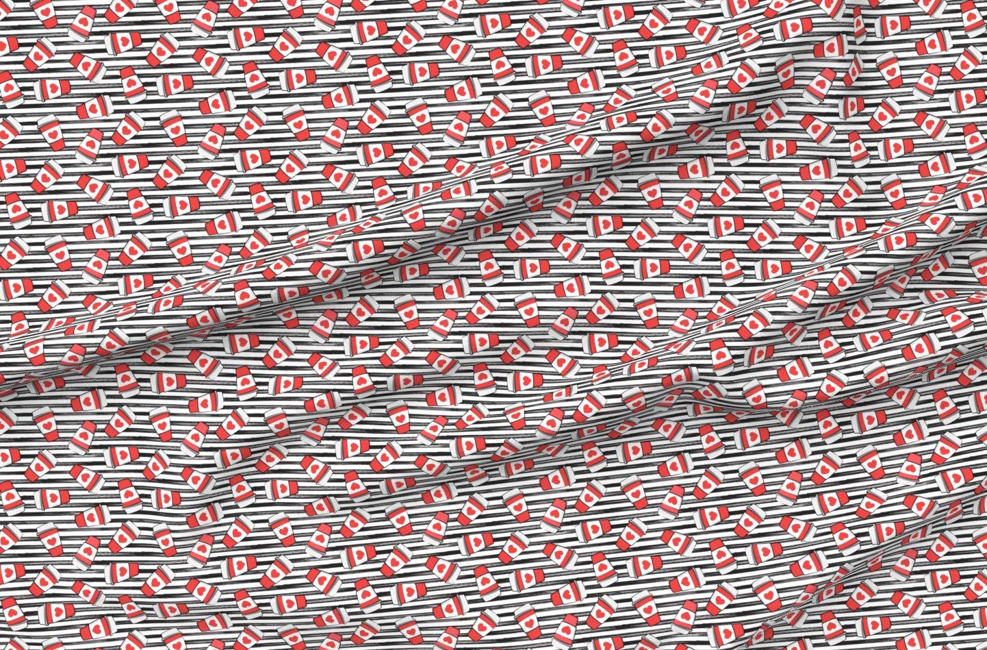 Valentine's Day Coffee Red Hearts & Black Stripes Printed Minky Fabric Fat Quarter - Soft Plush Material for Sewing Baby Blankets, Quilt Backing, DIY Crafts - Perfect for Romantic Gifts & Home Decor