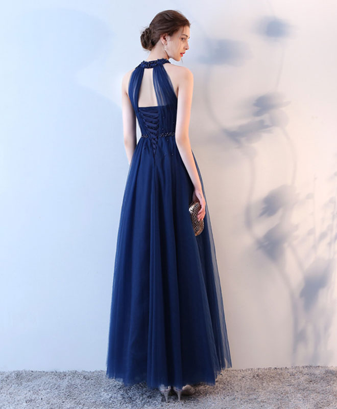 Elegant Blue Halter Tulle Long Prom Dress for Women - Formal Evening Gown for Homecoming, Wedding, Ballroom Dance & Special Occasions
