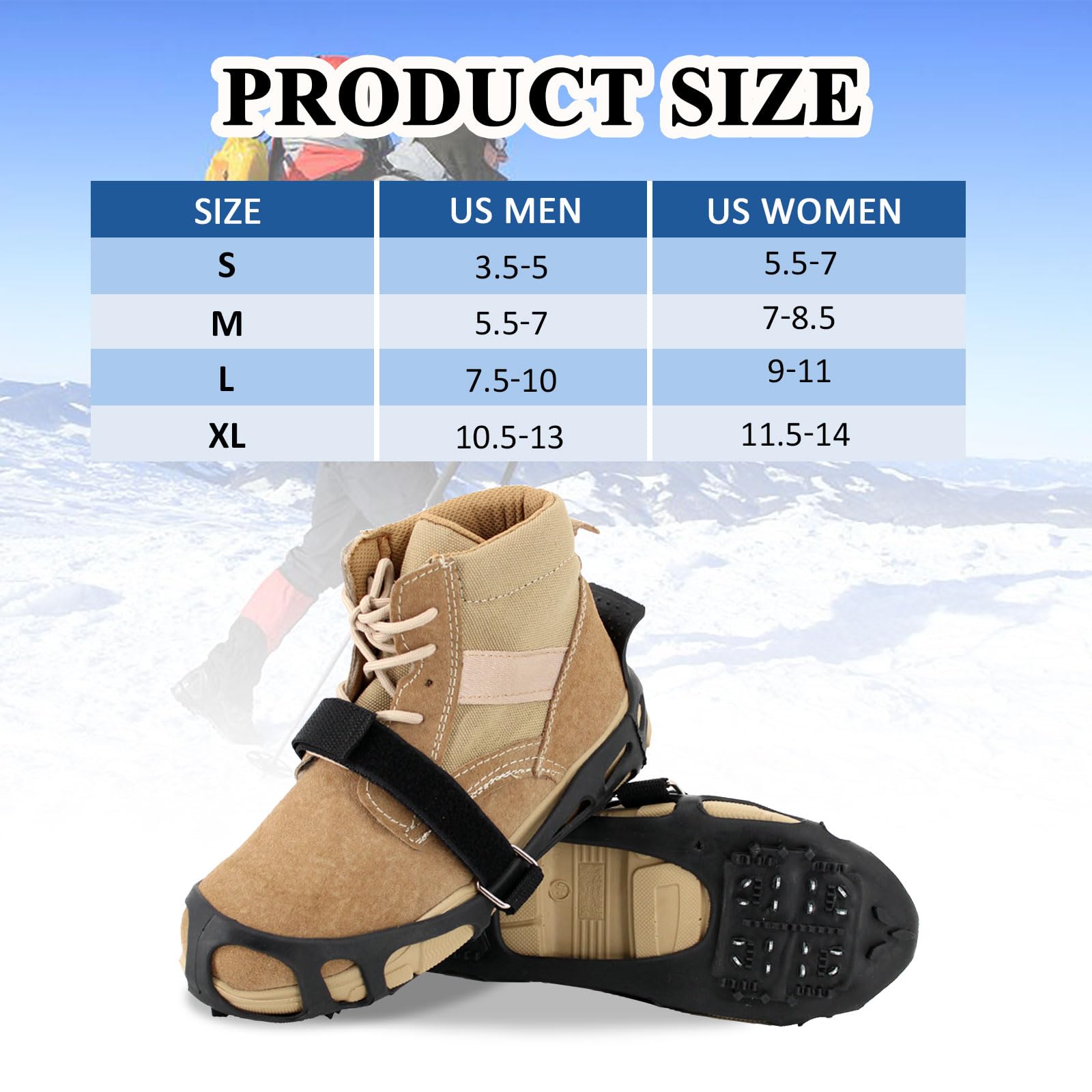 Non-Slip Ice Cleats for Shoes & Boots - Traction Crampons for Men, Women & Kids - Winter Hiking, Climbing, Walking & Fishing - Rubber Stainless Steel Spikes for Snow & Ice - Perfect for Outdoor Adventures & Slippery Conditions