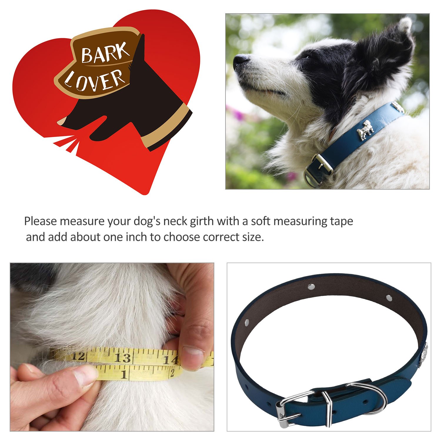 Genuine Leather Studded Dog Collar - Soft & Comfortable Pet Collar for Medium, Large & XL Dogs - Adjustable & Durable for Walking, Training & Outdoor Adventures (Blue, Size M)