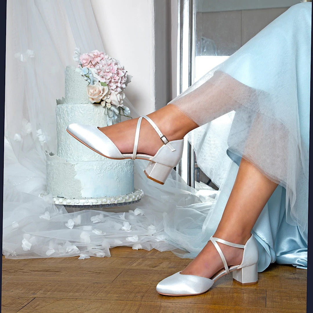 Ivory Satin Wedding Shoes for Bride - Low Block Heel Comfortable Bridal Shoes by Perfect Bridal - Perfect for Wedding Ceremony, Reception and Photoshoot