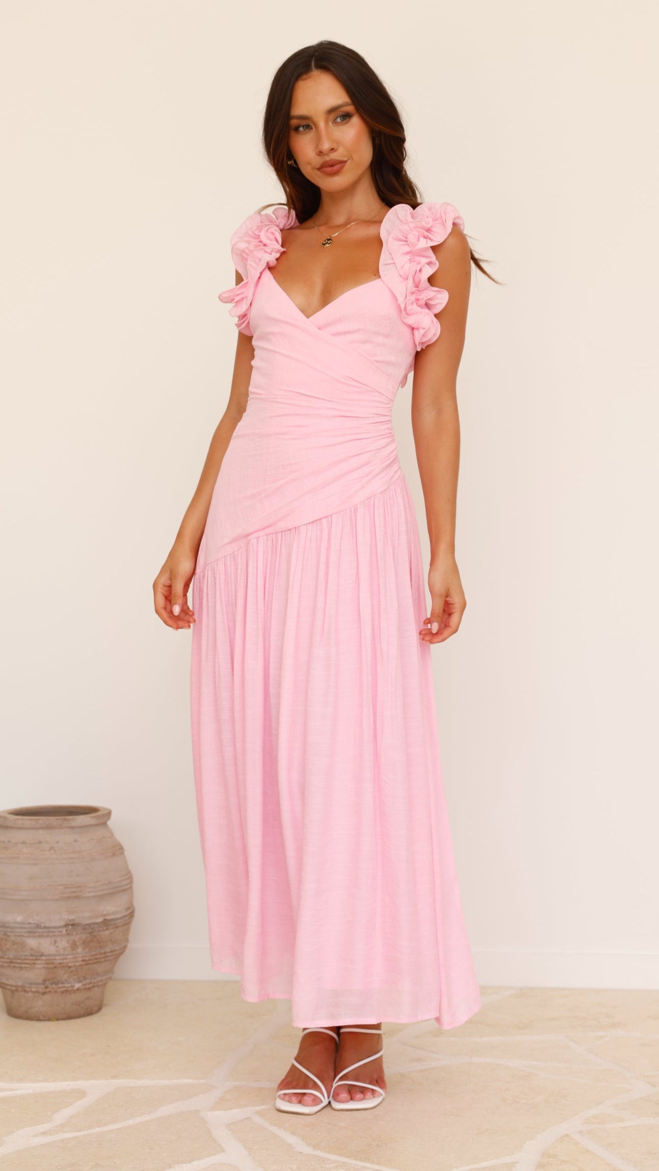 Alma Maxi Dress for Women - Flowy Pink Long Summer Dress with Side Slits | Perfect for Beach, Vacation, and Casual Outings