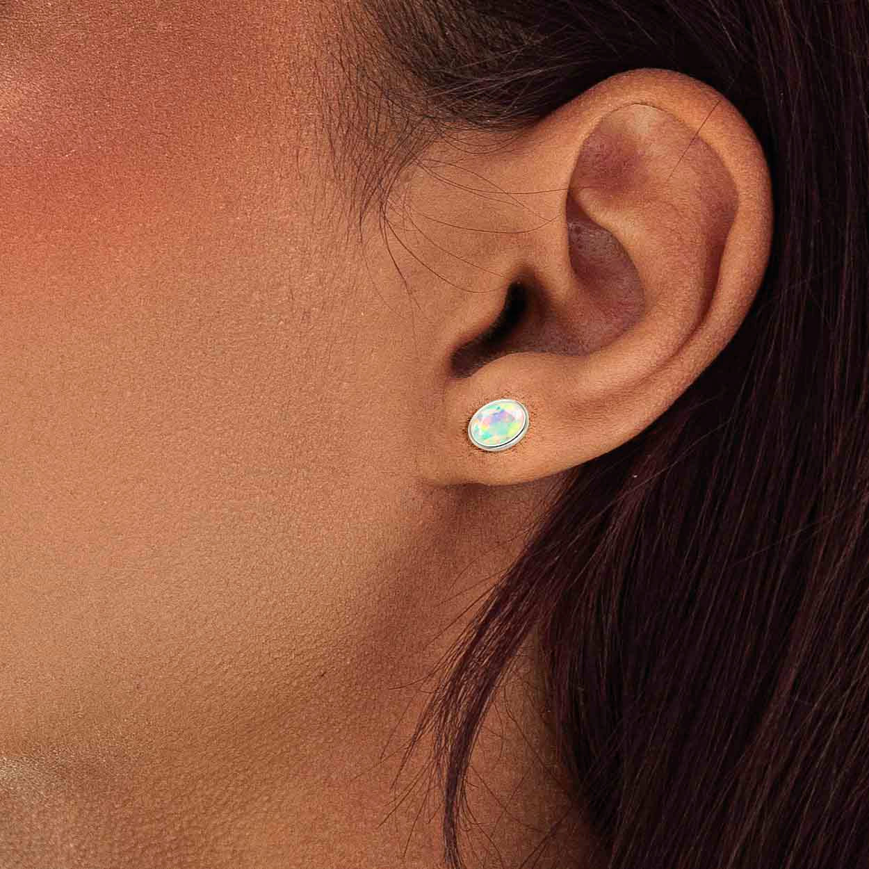 Natural Oval Opal Stud Earrings for Women - Dainty Multifire Gemstone Jewelry for Everyday Wear & Special Occasions