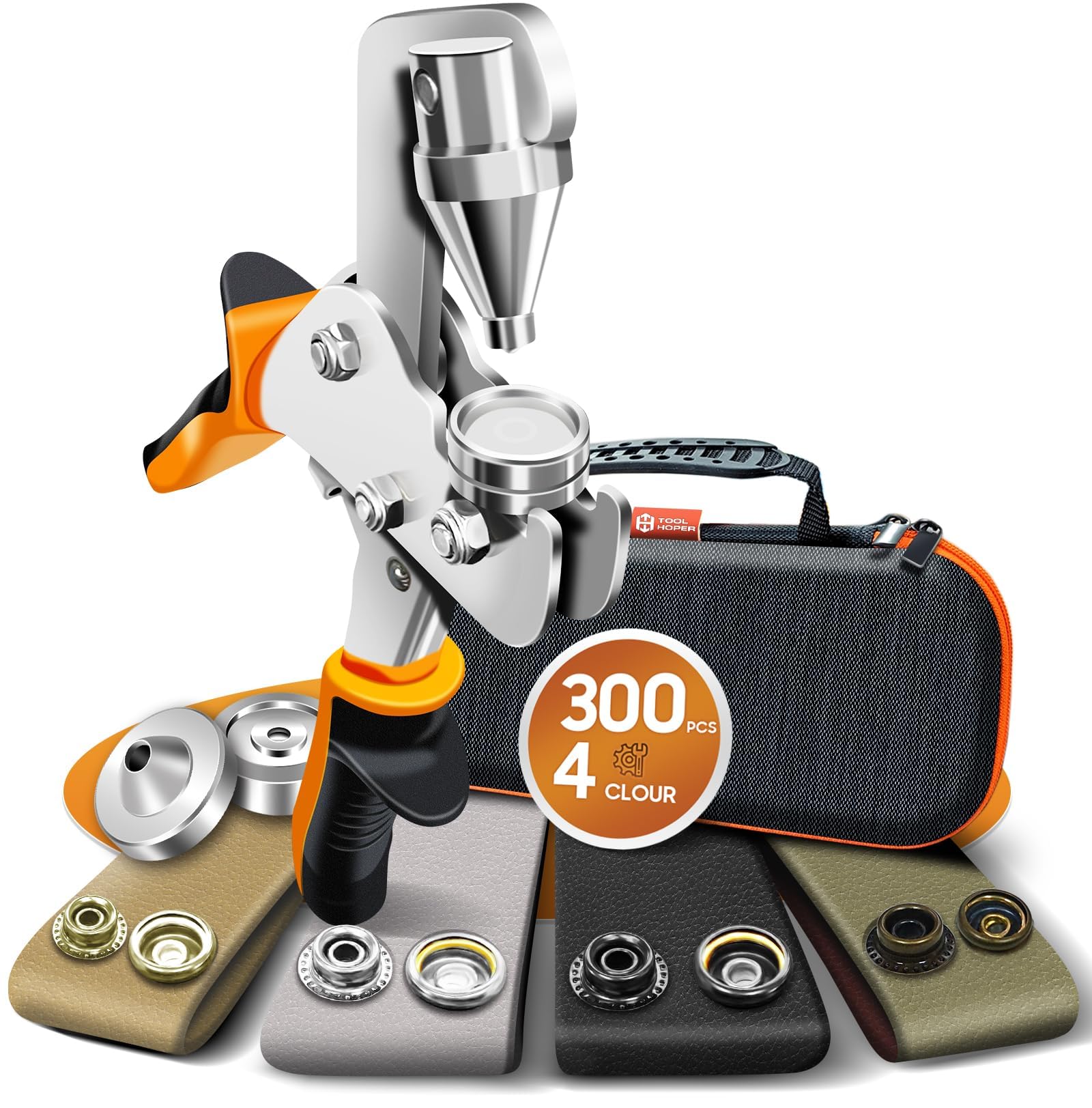 300 Pcs Boat Cover Snap Fastener Kit - 4 Colors, 15mm Canvas Snaps with Installation Tool for Fabric, Tarps, Leather - Perfect for Marine Upholstery, Camping Gear & DIY Projects