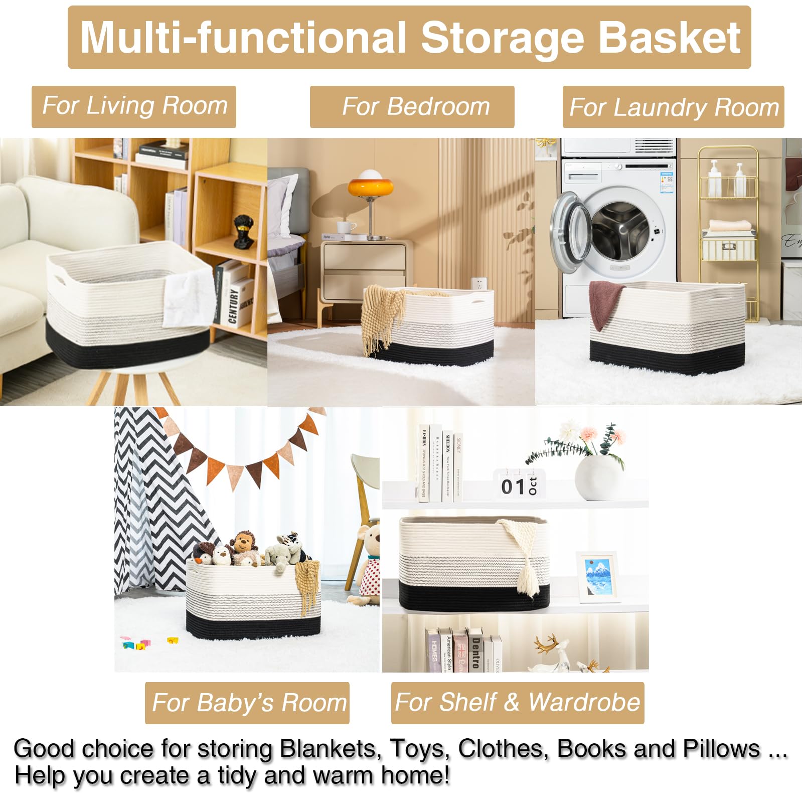 Large Woven Cotton Rope Storage Basket - 22
