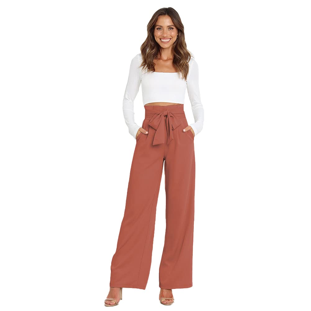 Women's High Waist Wide Leg Pants with Belt - Casual & Business Office Trousers for Work, Travel & Everyday Wear