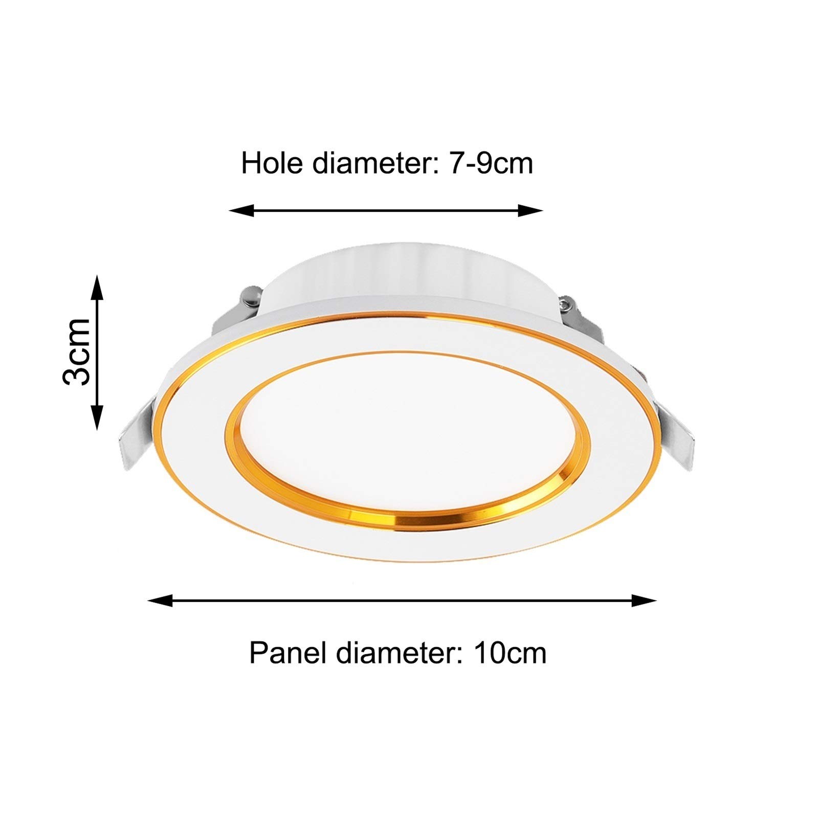 10Pcs 6W Dimmable LED Recessed Ceiling Lights - 3 Color Changing Downlight with Aluminum Alloy Panel - 7-9cm Hole Size for Living Room, Bedroom, Kitchen & Hallway Lighting (Black)