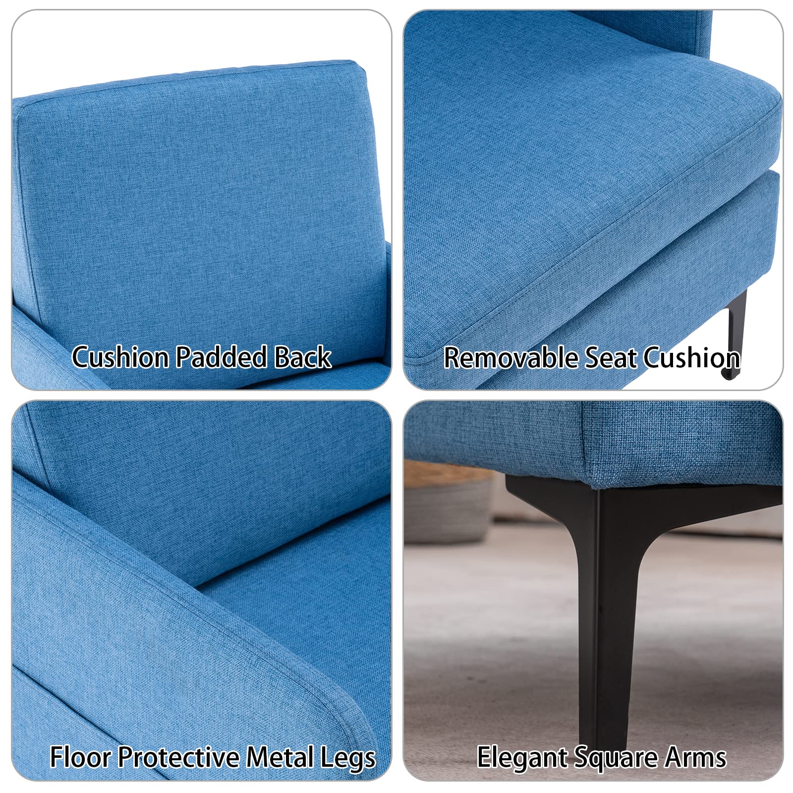 HomVent Upholstered Armchair with Slope Back & Black Metal Legs - Linen Fabric Living Room Chair with Padded Seat Cushion - Perfect for Lounge, Reading Nook & Home Office Decor