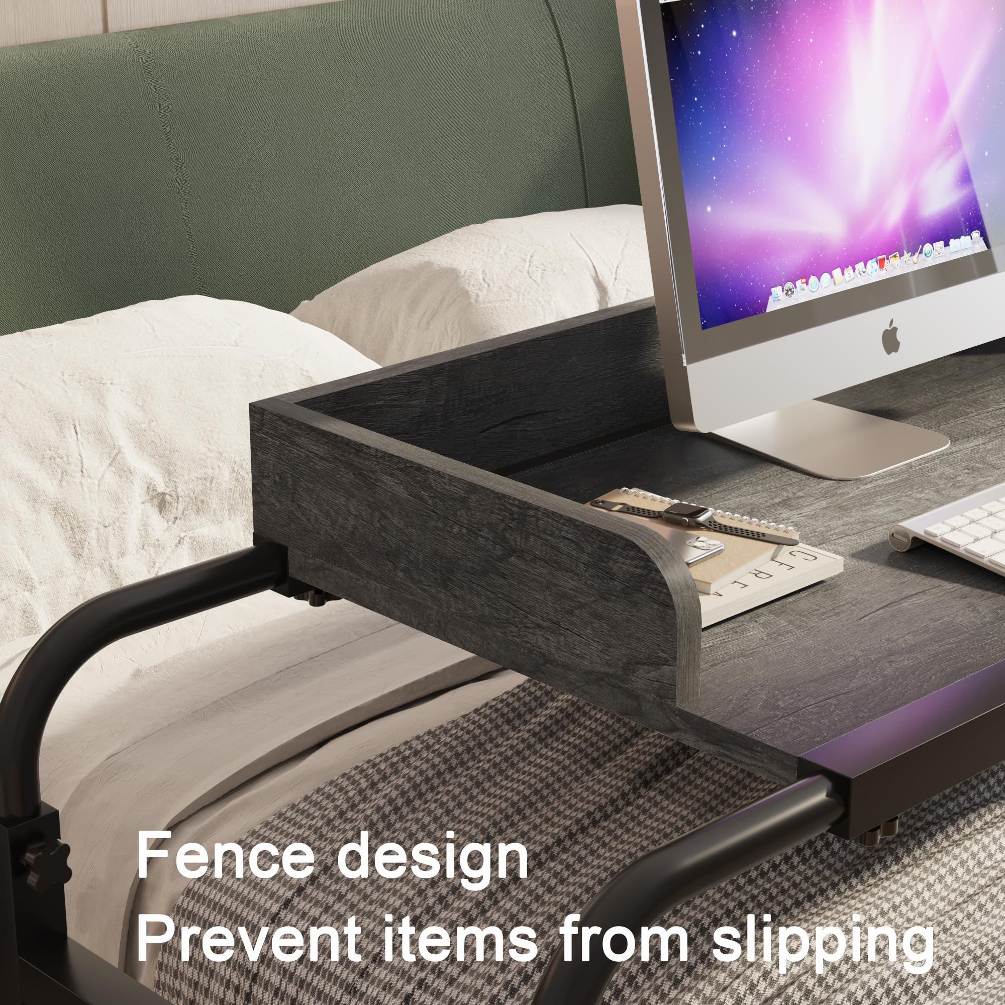 TigerDad Adjustable Overbed Table with Wheels - Rolling Laptop Desk for Hospital, Bedroom & Office - Fits King & Queen Beds - Portable Workstation (Gray, Model QQ-950) - Perfect for Eating, Working, Reading in Bed or Recovery Use