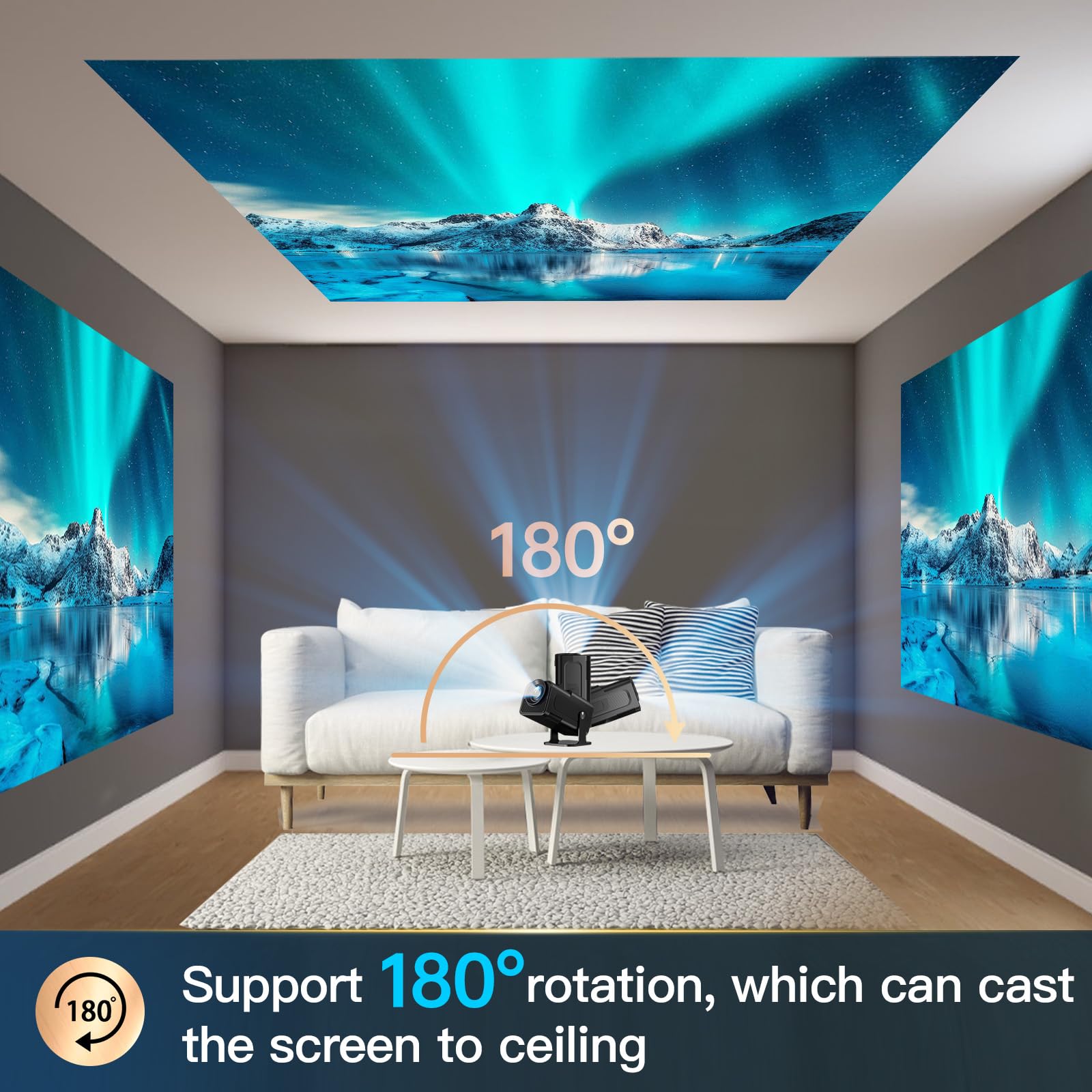 HIPPUS Smart Mini Projector - 180° Adjustable Stand, Full HD 1080P & 4K Support, WiFi 6 & Bluetooth, Auto Keystone, Android 11.0 - Portable Home Theater Projector for Movies, Gaming & Outdoor Entertainment (Black)
