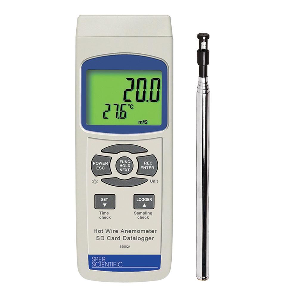 Professional Hot Wire Anemometer with SD Card Logger - Digital Wind Speed Meter for HVAC, Industrial, and Scientific Applications