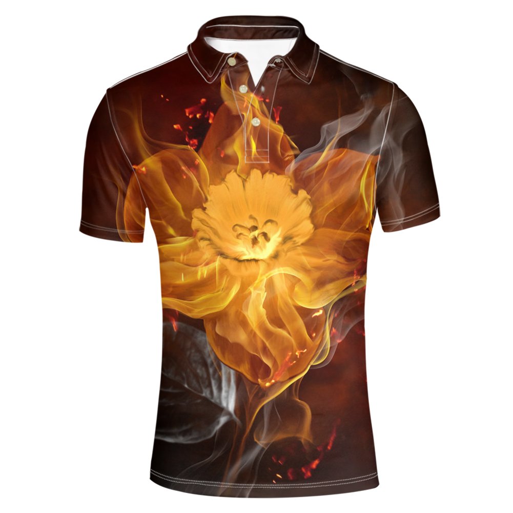 HUGS IDEA Men's Short Sleeve Polo Shirt - Breathable Regular Fit Lightning Print Tee for Casual Wear, Golf & Outdoor Activities