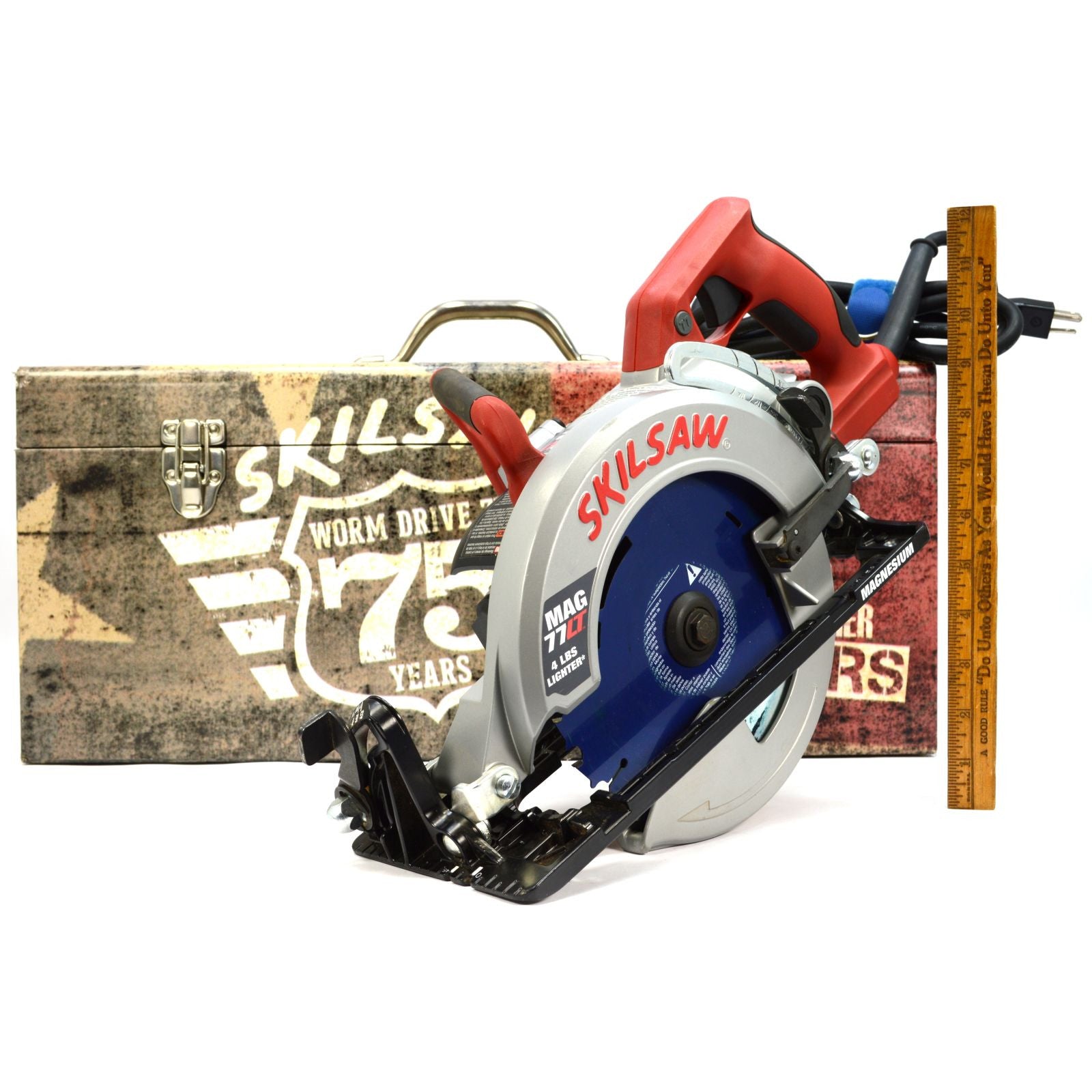 SKILSAW MAG77LT 7.25-Inch Worm Drive Circular Saw - Lightweight Magnesium Construction (Briefly Used) with Vintage 75th Anniversary Box - Perfect for Professional Contractors and DIY Woodworking Projects