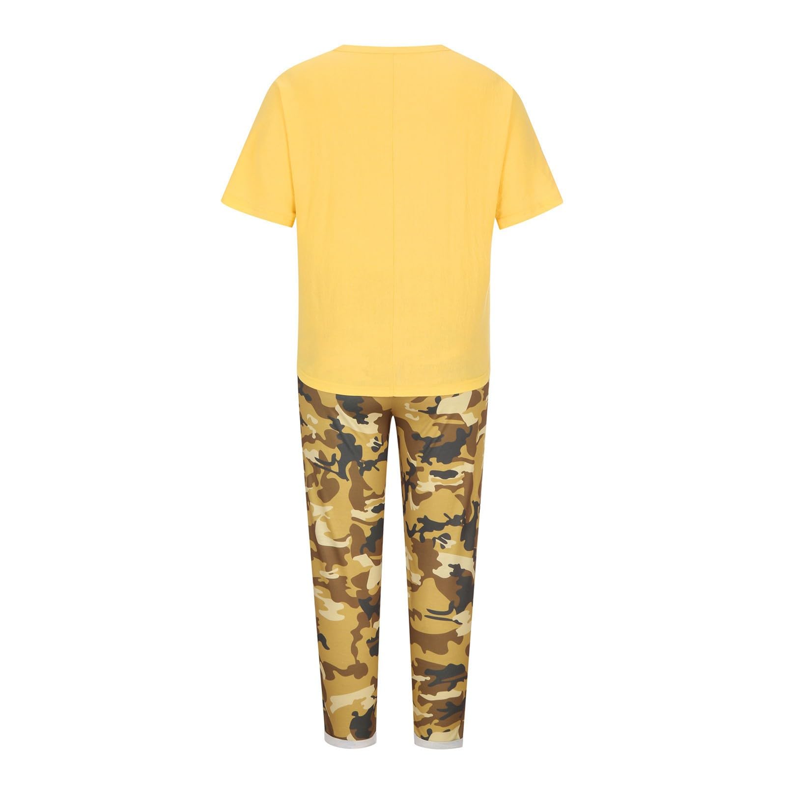 **Women's Oversized Cotton Linen Short Sleeve Shirt & Camo Pants 2-Piece Set – Plus Size Casual Summer Outfits for Lounge, Travel & Streetwear**