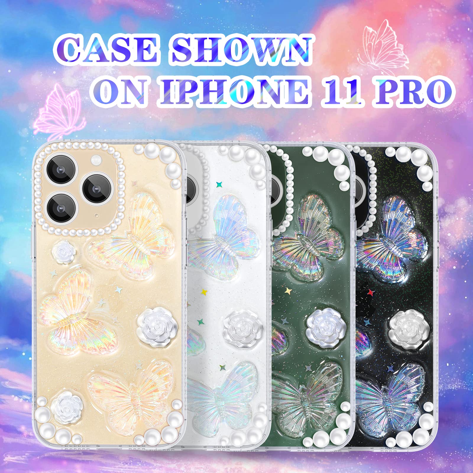 Goocrux 4-in-1 iPhone 11 Pro Case for Women - Glitter Sequin Sparkle Clear Crystal Phone Cover with Chain, Camera Protector & Screen Protector | Cute Girly Design for Girls & Teens | Perfect for Parties, Gifts & Everyday Use