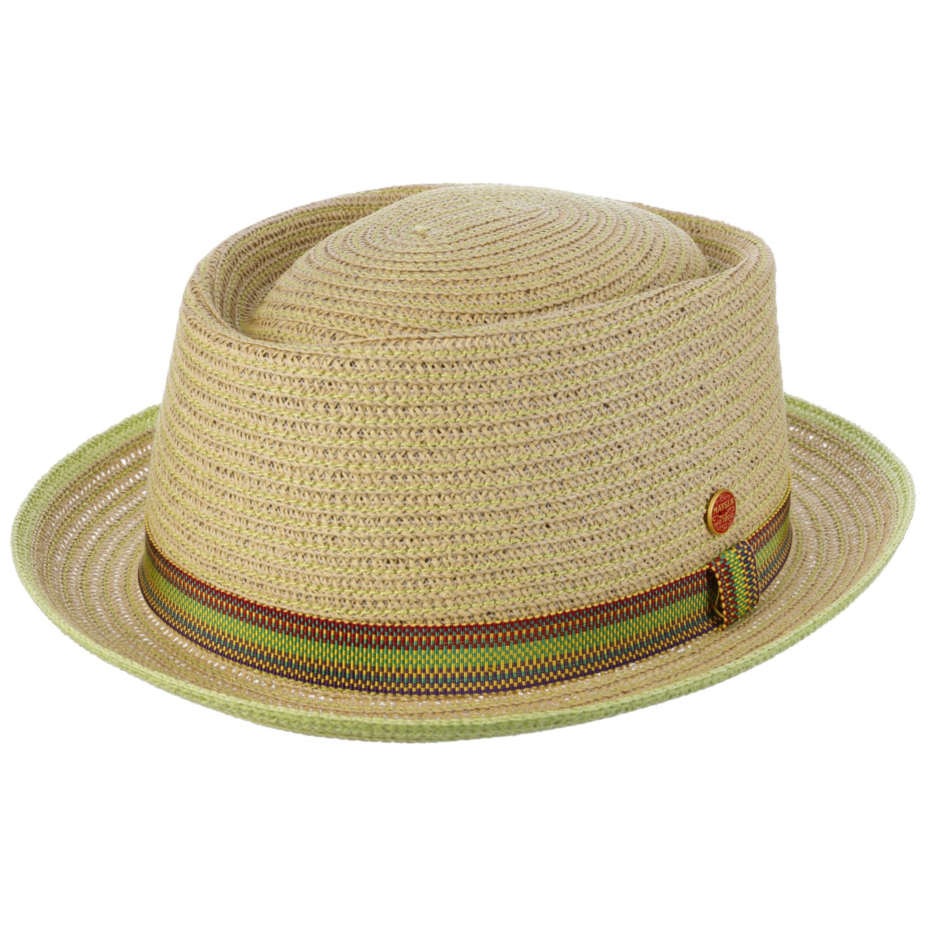 Mayser Andy Green Pork Pie Straw Hat for Men & Women - Vintage Style Summer Sun Hat for Outdoor, Beach, and Garden Activities