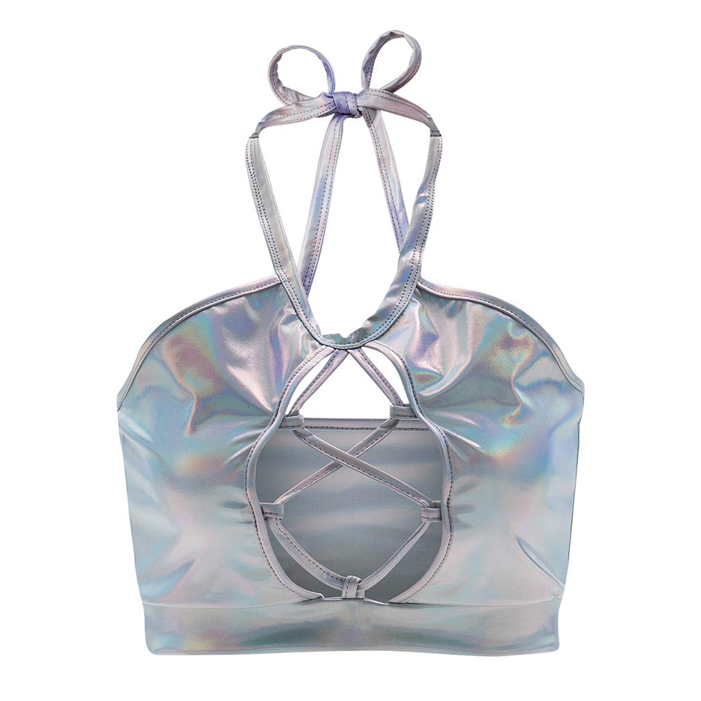 Women's Metallic Keyhole Cutout Backless Halter Rave Dance Crop Tube Top Bra - Sexy Clubwear for Parties, Concerts & Festivals
