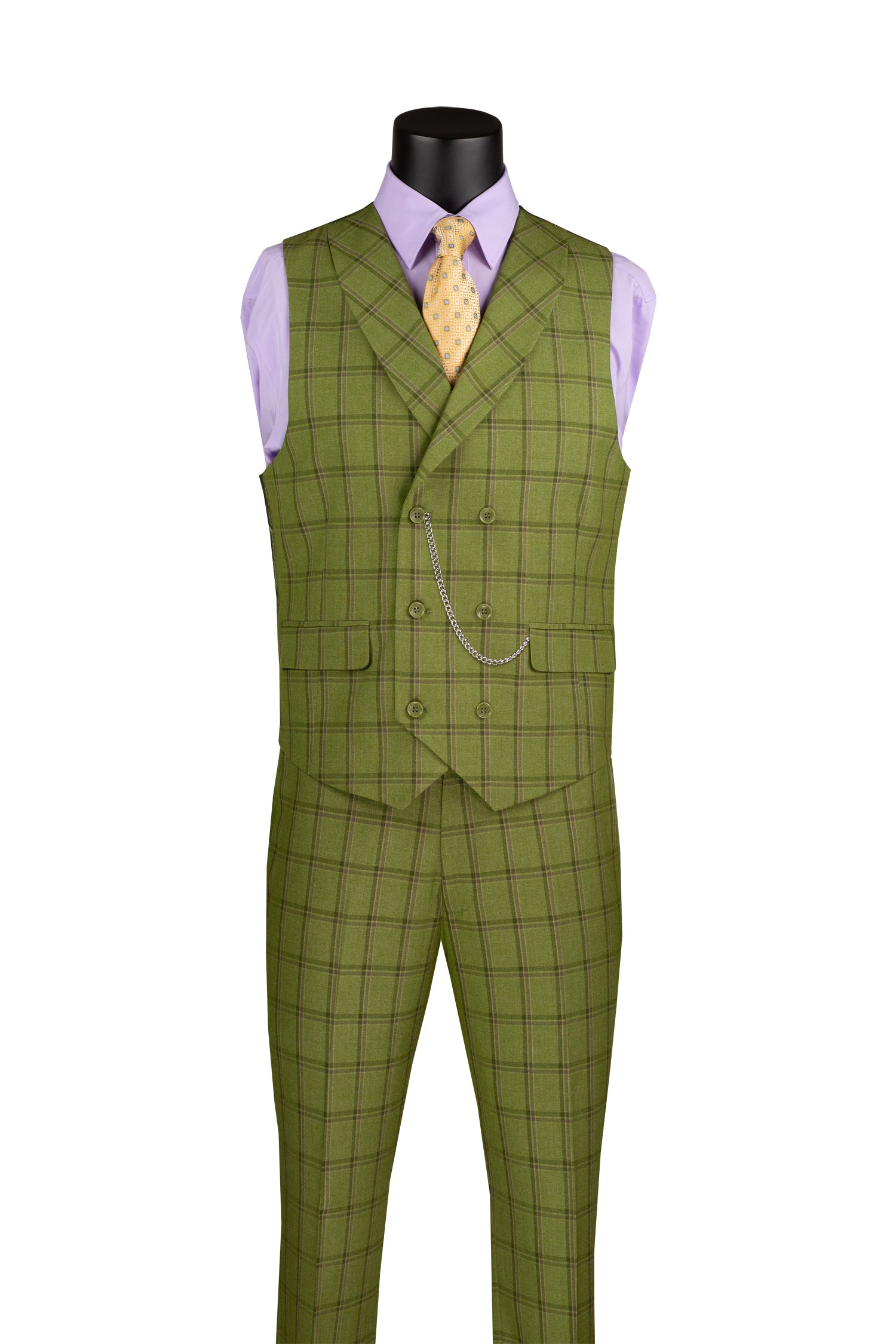 Premium Diamond Collection Modern Fit Windowpane 3-Piece Suit in Moss Green - Perfect for Business Meetings, Weddings & Formal Events