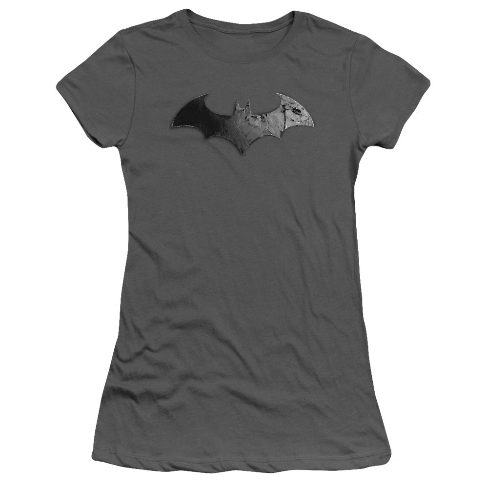 Trevco Arkham City Bat Logo Juniors' Sheer Fitted T-Shirt | Batman Graphic Tee for Girls | Casual Gaming & Cosplay Outfit