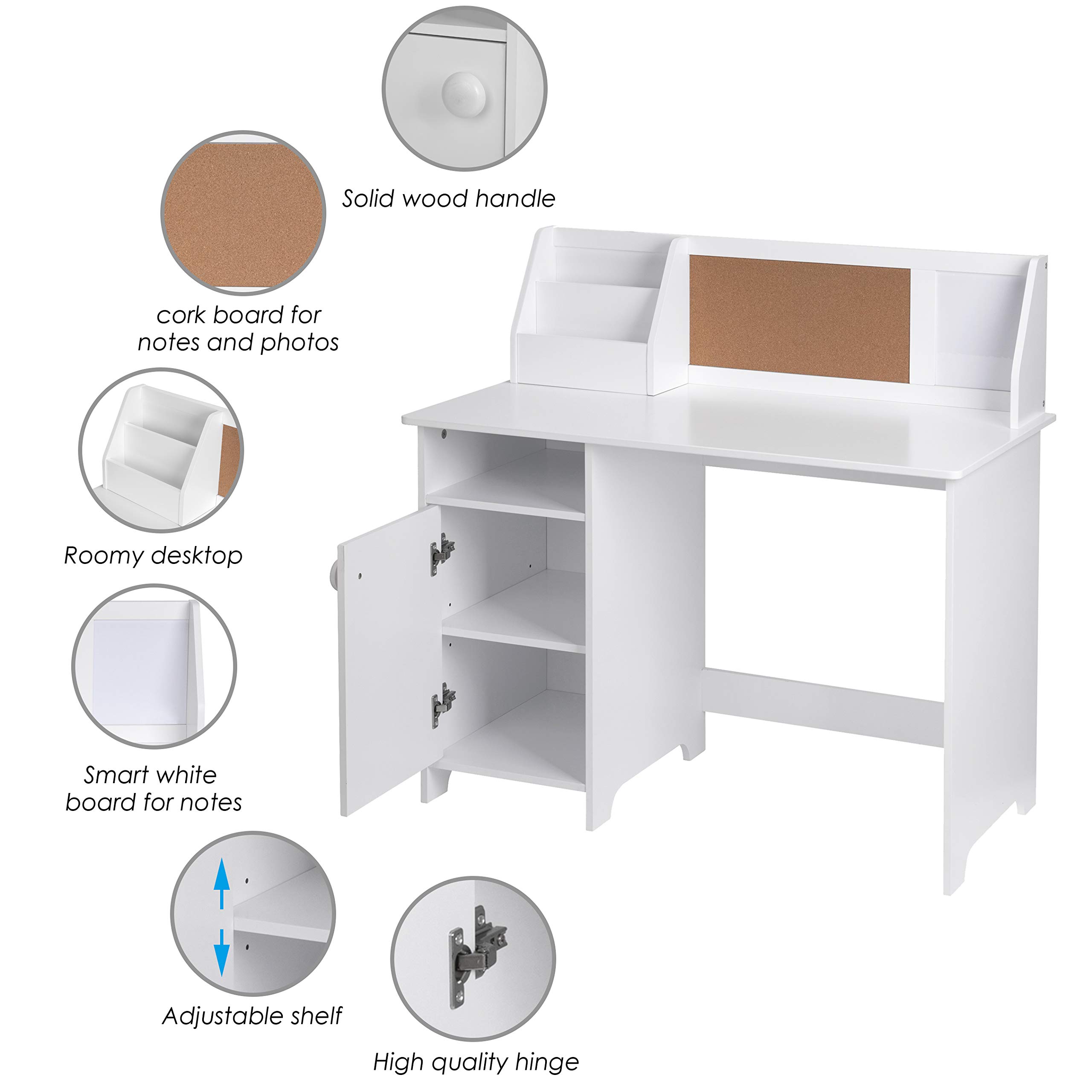 UTEX Kids Study Desk with Storage - Wooden Children's School Desk with Hutch & Cabinet for Ages 3-8 - White Study Table for Boys & Girls - Perfect for Homework, Online Learning & Small Space Bedrooms