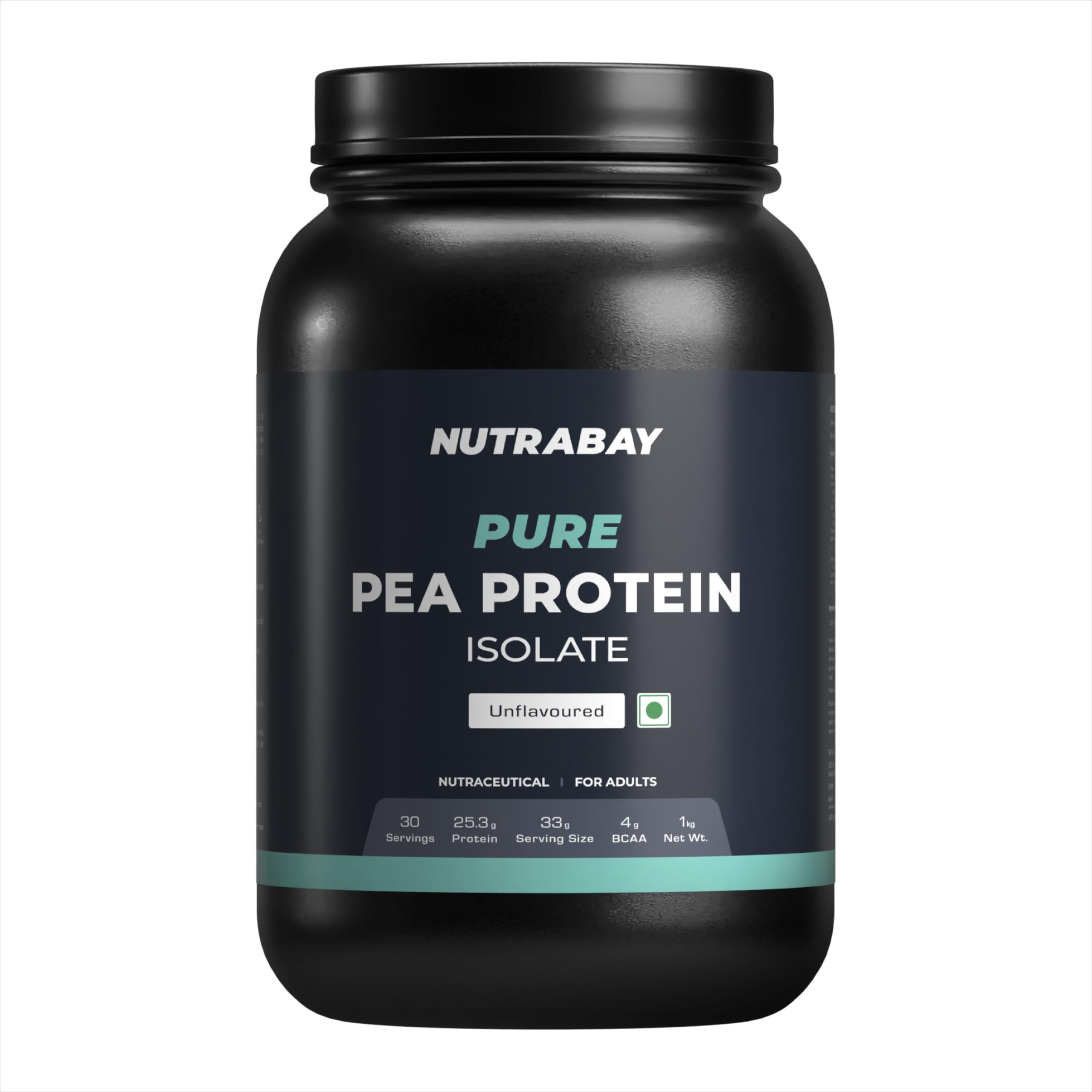 Nutrabay Pure Pea Protein Isolate Powder - 1kg Unflavored (30 Servings) | 25.3g Protein & 5g BCAA per Serving | Plant-Based Protein for Muscle Growth, Recovery & Weight Management | Easy to Digest Vegan Protein Powder for Smoothies, Baking & Post-Workout Shakes