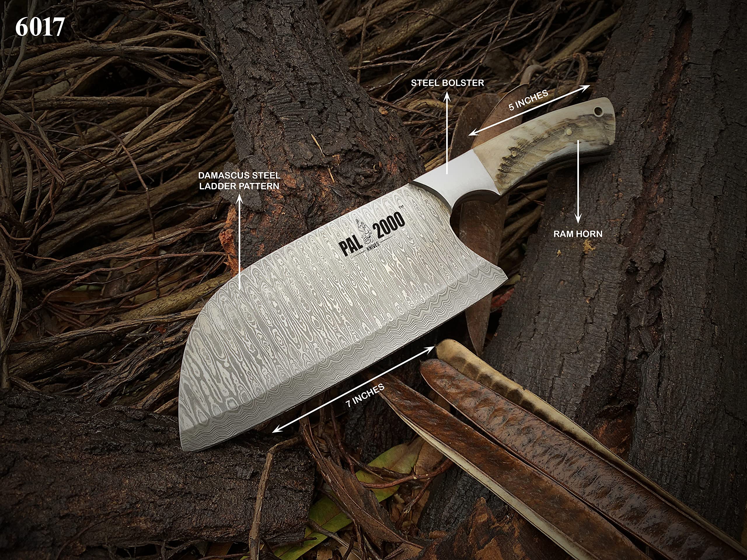 Handmade Damascus Steel Cleaver - Professional Butcher Knife & Serbian Chef Knife with Full Tang & Leather Sheath - Perfect for Meat Cutting, Chopping & Kitchen Prep
