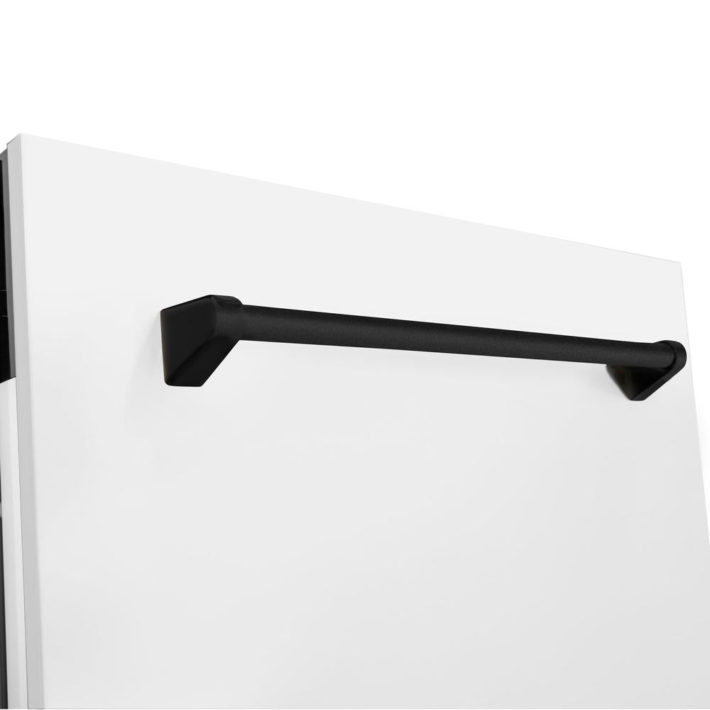 ZLINE Autograph Edition 24 Inch 3rd Rack Top Control Tall Tub Dishwasher - White Matte Finish with Matte Black Handle, Ultra Quiet 51dBa (DWVZ WM 24 MB) - Perfect for Modern Kitchens, Small Spaces, and Open-Concept Homes