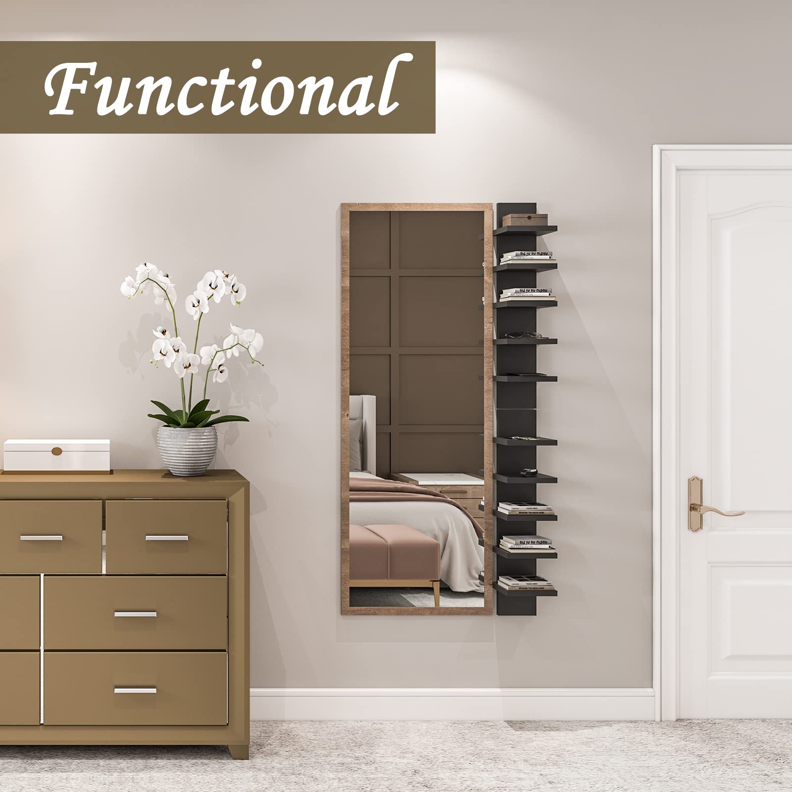 5 Tier Floating Wall Shelves - Vertical Column Wall Decor with Natural Finish for Bedroom & Living Room - Black - Perfect for Displaying Books, Plants, and Decorative Items