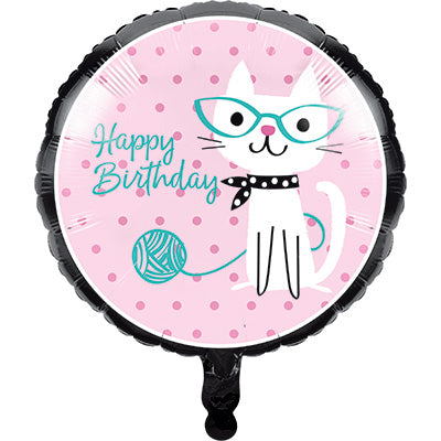 45cm Purrfect Party Happy Birthday Cat Foil Balloon - Fun Cat-Themed Decoration for Birthday Parties, Baby Showers & Pet Celebrations