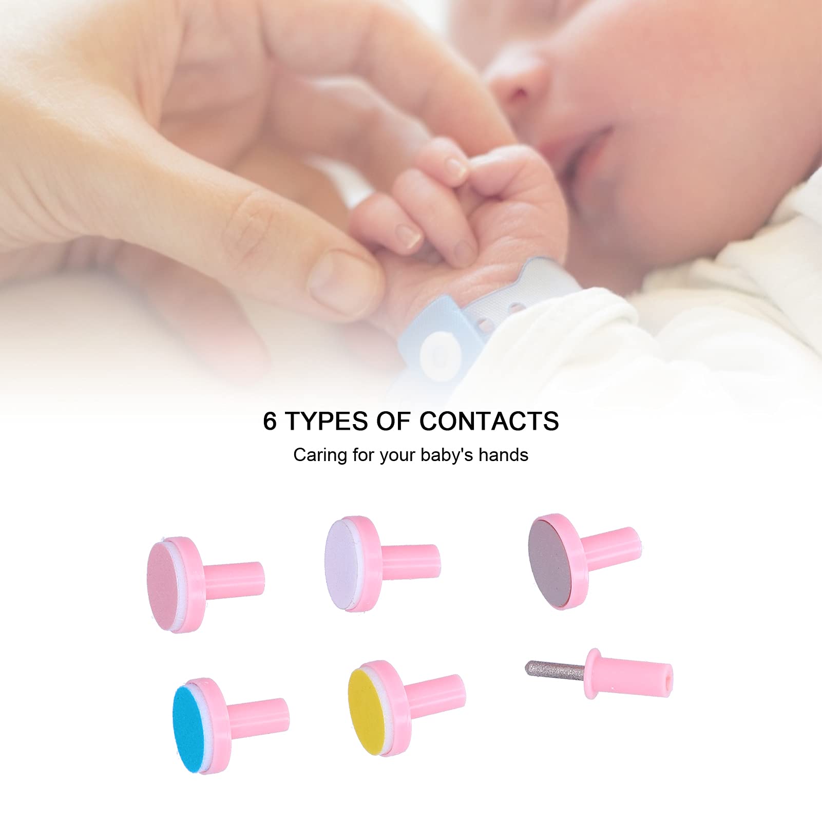 EXCLUZO Baby Nail Grinder - Electric Nail File Kit with LED Light & 6 Polishing Heads - Safe Baby Nail Trimmer for Newborns & Toddlers 0-3 Years (Pink) - Perfect for Gentle At-Home Baby Care & Travel Manicures
