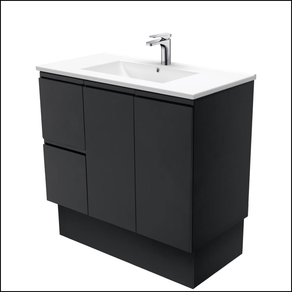 Fienza Dolce Black TCL90ZBKL 900mm Bathroom Vanity with Kickboard & Left Drawers - Modern Sink Cabinet for Small Spaces, Powder Rooms & Master Baths